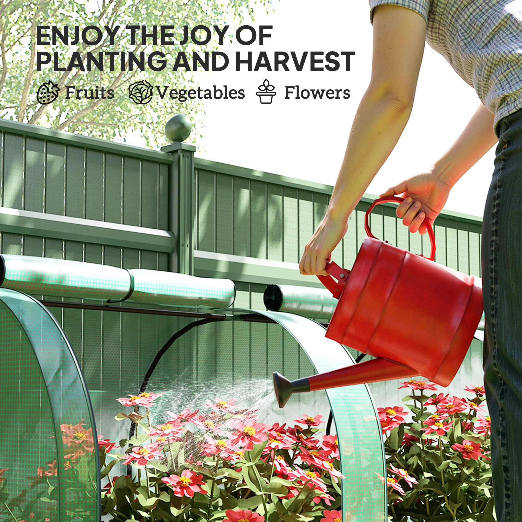 Outsunny PE Tunnel Greenhouse Green Grow House Steel Frame for Garden Backyard with Zipper Doors 395 x 100 x 80cm, Green