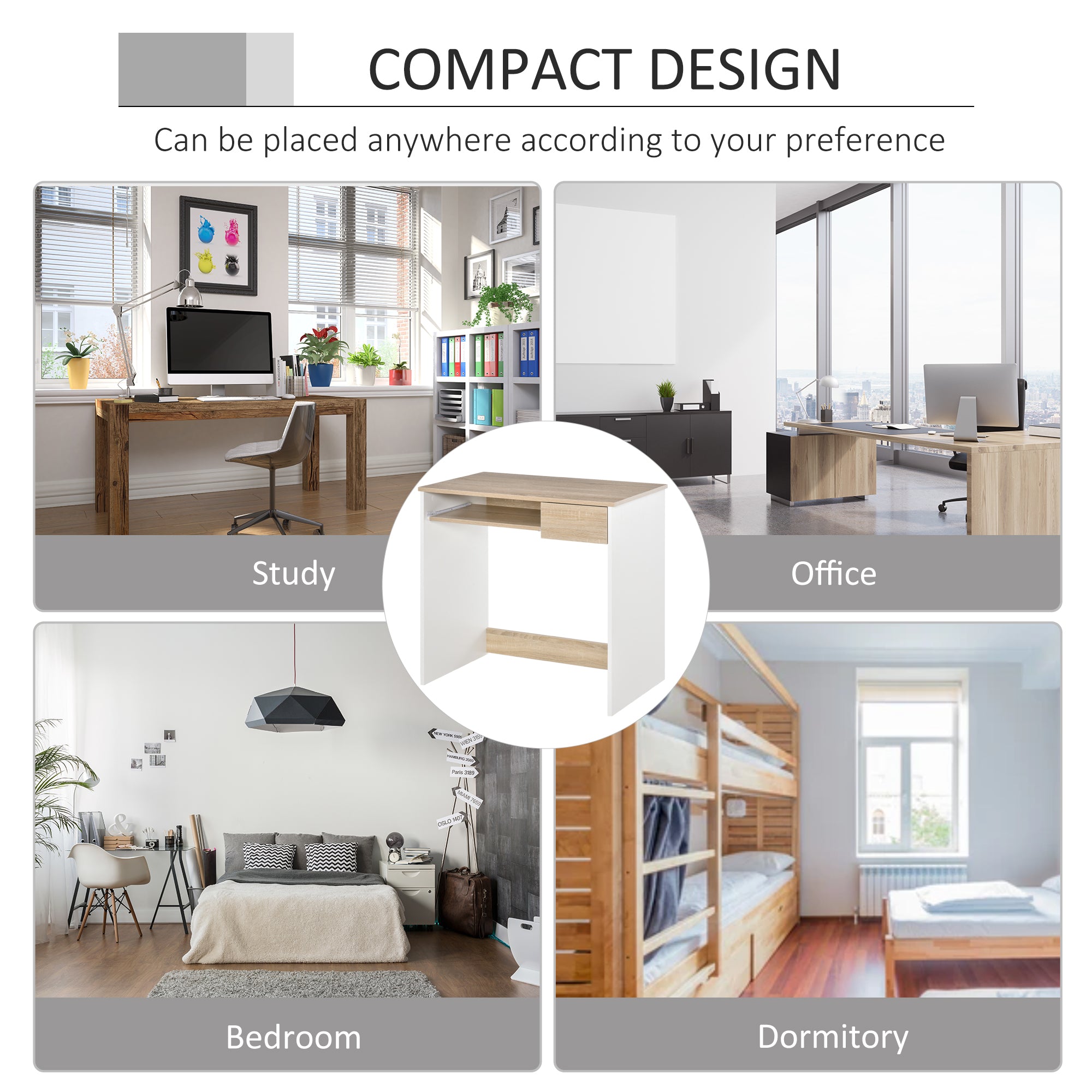 HOMCOM Compact Computer Desk with Keyboard Tray, Home Office Desk with Drawer for Bedroom Study, Oak Colour