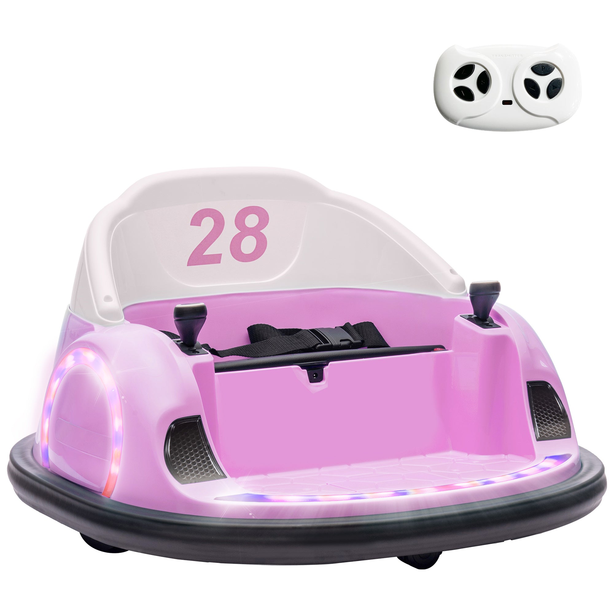 AIYAPLAY 360\'c2\'b0 Rotation Kids Bumper Car, 12V Waltz Car with Remote Control, Dual Joystick, Music, Lights, Pink