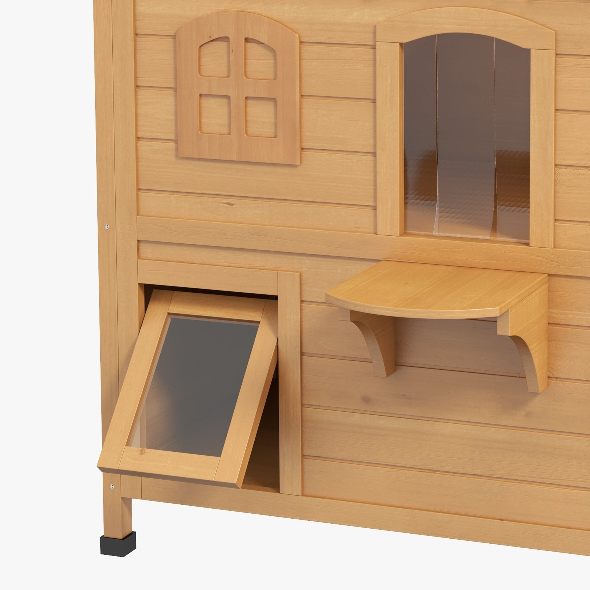 PawHut\'c2\'a02-story Cat House Outdoor, Weatherproof\'c2\'a0Wooden Cat Enclosure for Feral Cats with Escape Door, Openable Roof, Jumping Platforms, Natural Wood Finish