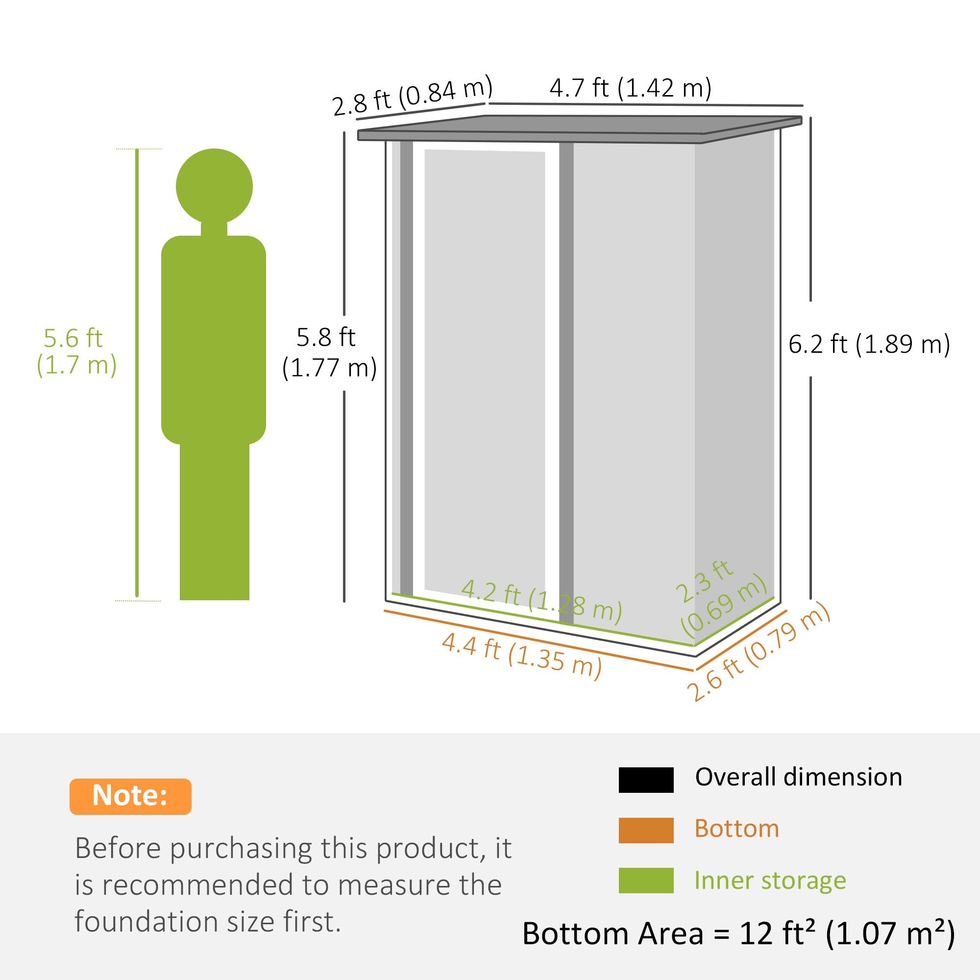 Outsunny 5ft x 3ft Metal Garden Storage Shed, Outdoor Tool Shed with Sloped Roof, Lockable Door for Tools, Equipment, Light Grey