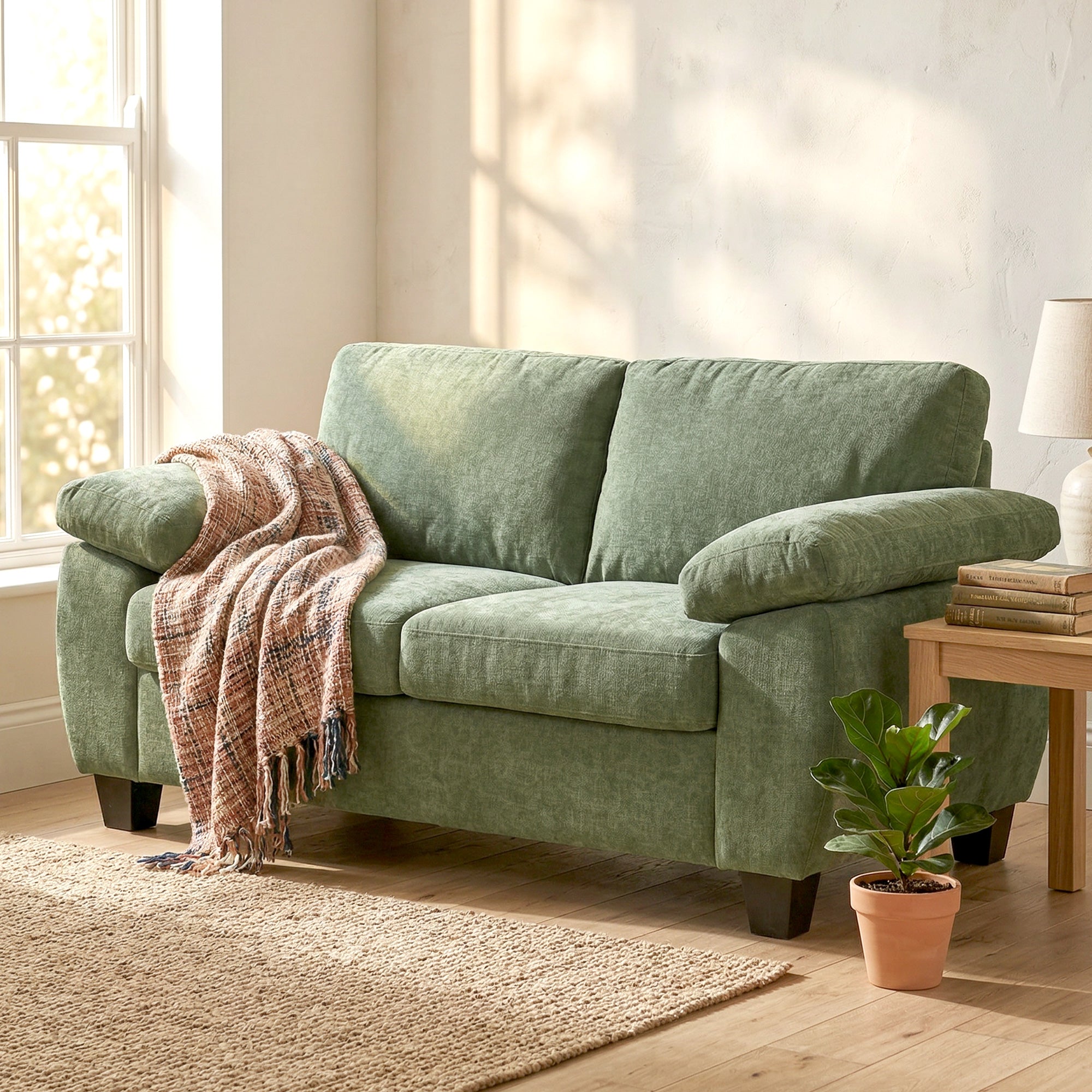HOMCOM 2 Seater Sofa, 156cm Chenille Loveseat Sofa, Dark Green