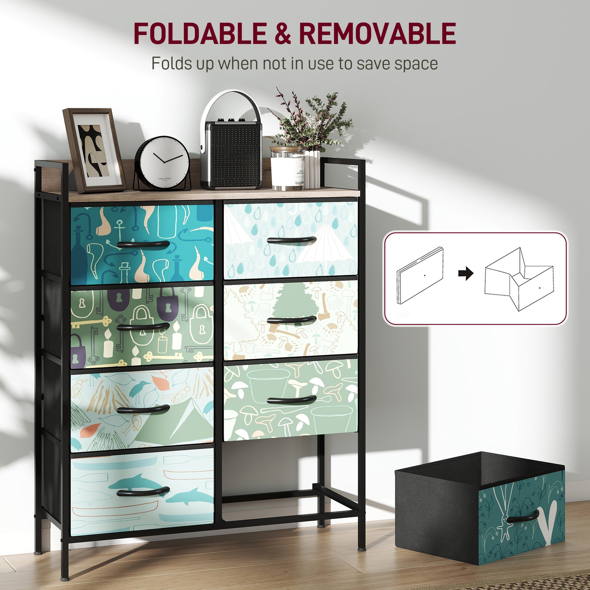 HOMCOM 8-Drawer Chest of Drawers - Blue