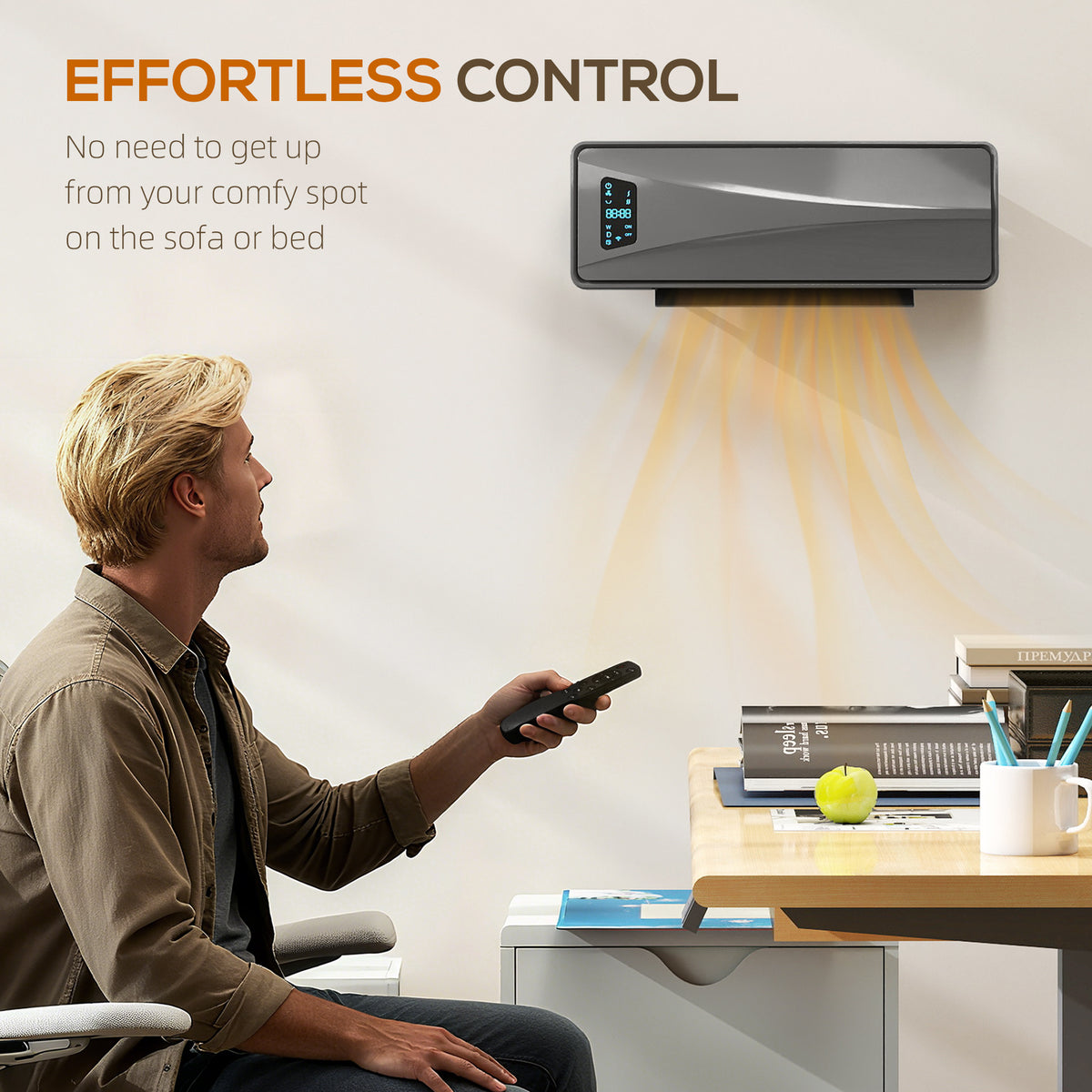 HOMCOM 2000W PTC Ceramic Fan Heater, Wall Mounted, 30° Oscillation, 54L x 18.7W x 14.5H cm - Grey