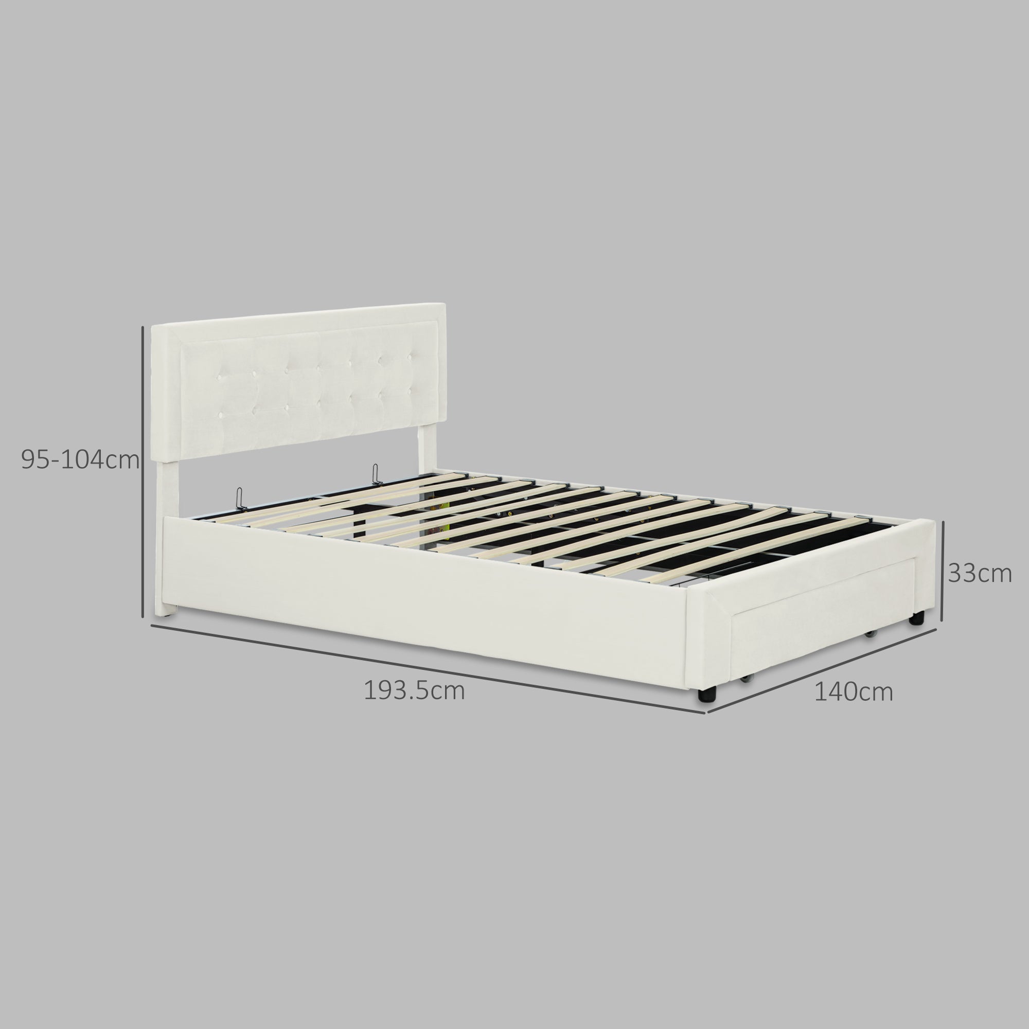 HOMCOM Double Ottoman Bed Frame, with Front Drawer - Cream