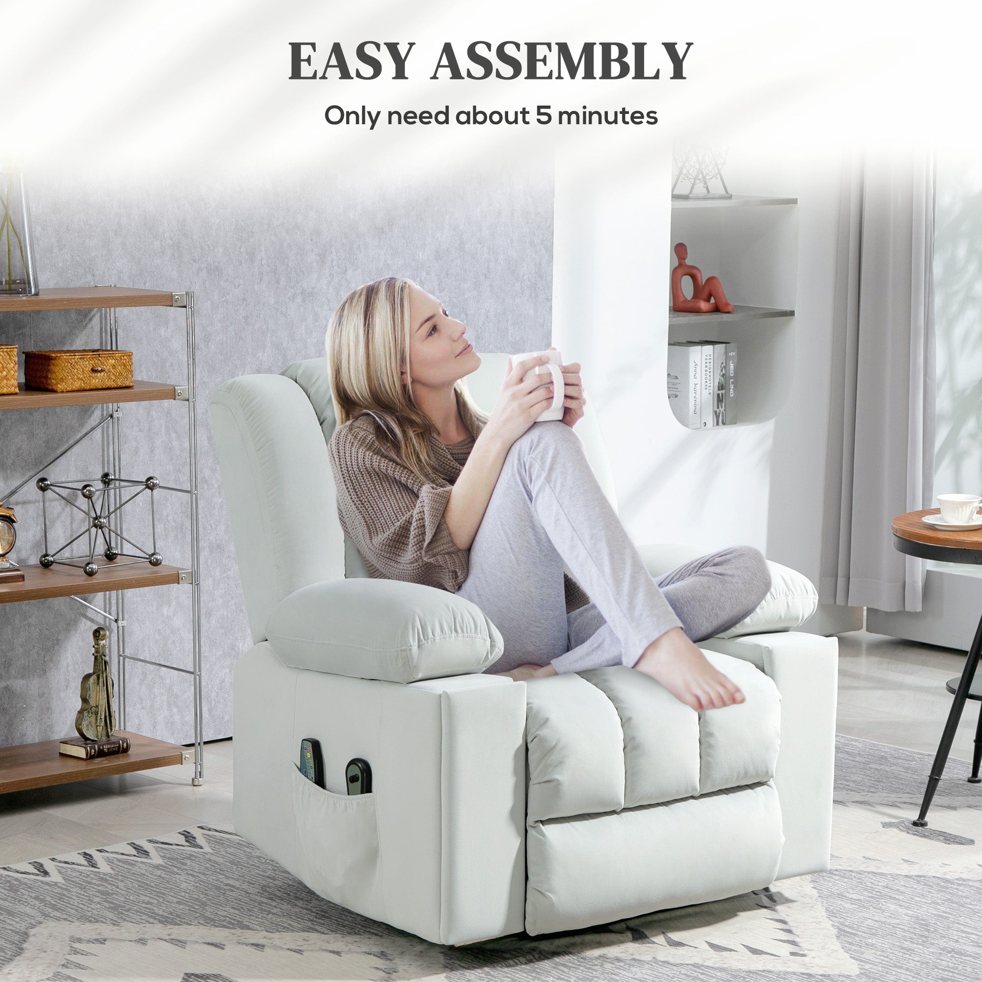 HOMCOM Velvet-Feel Electric Riser, Recliner and Massage Armchair - Light Grey