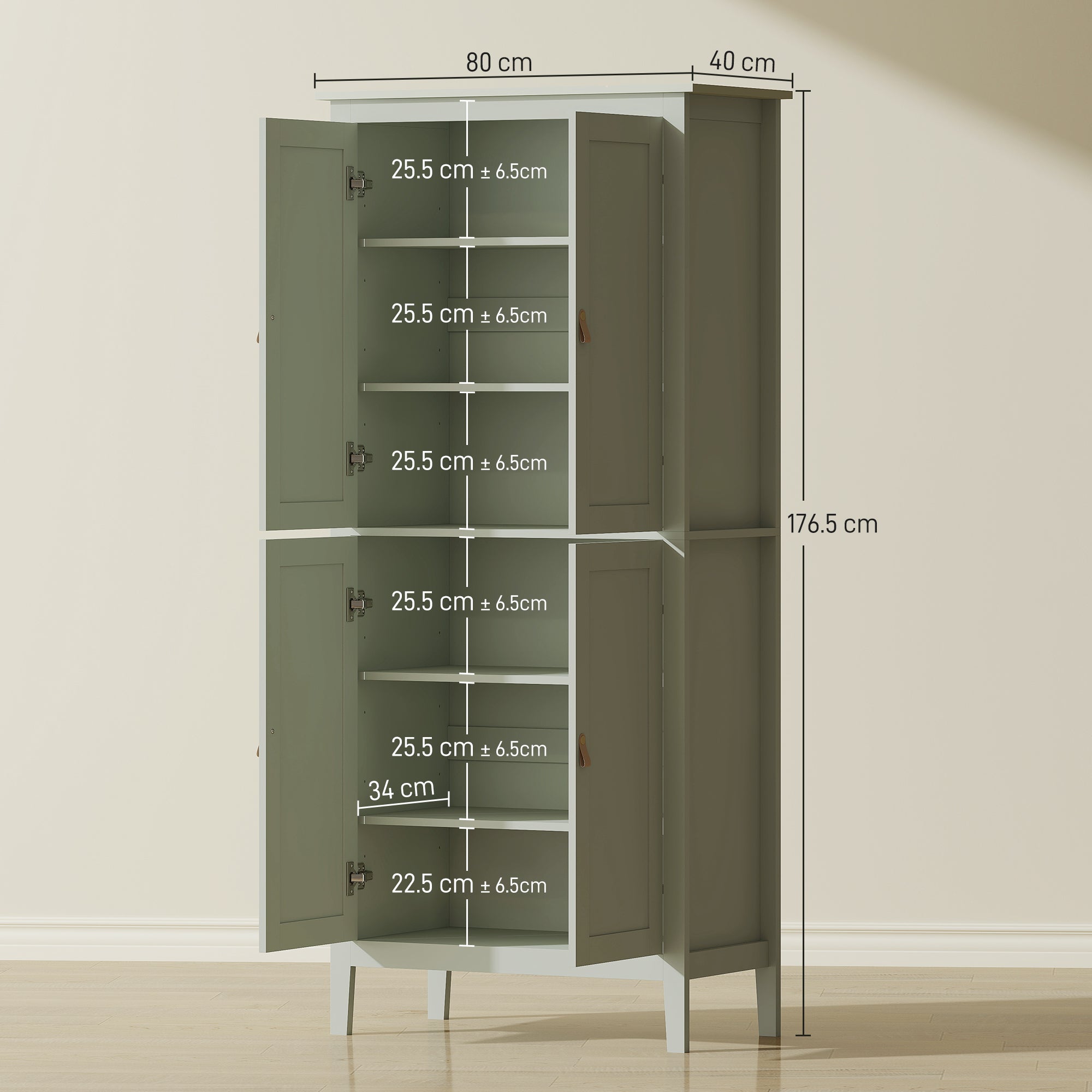 HOMCOM Tall Pantry Cupboard with Motion Sensor LED Light - Green