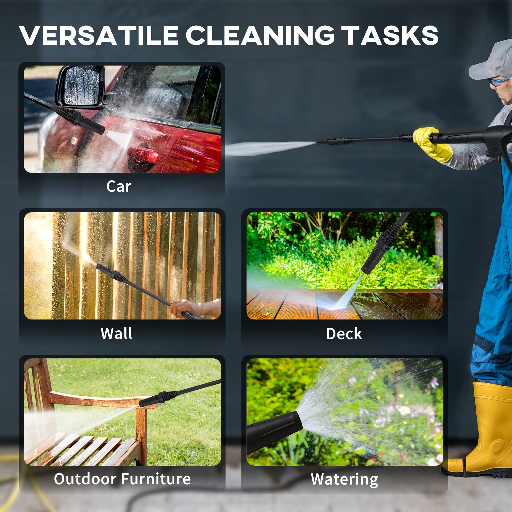 DURHAND 1800W High\'c2\'a0Pressure\'c2\'a0Washer, 150 Bar Pressure, 510 L/h Flow, High-Performance Portable Power Washer Jet Wash Cleaner with 6M Hose, Snow Foam Bottle for Garden, Car, Furniture, Yellow