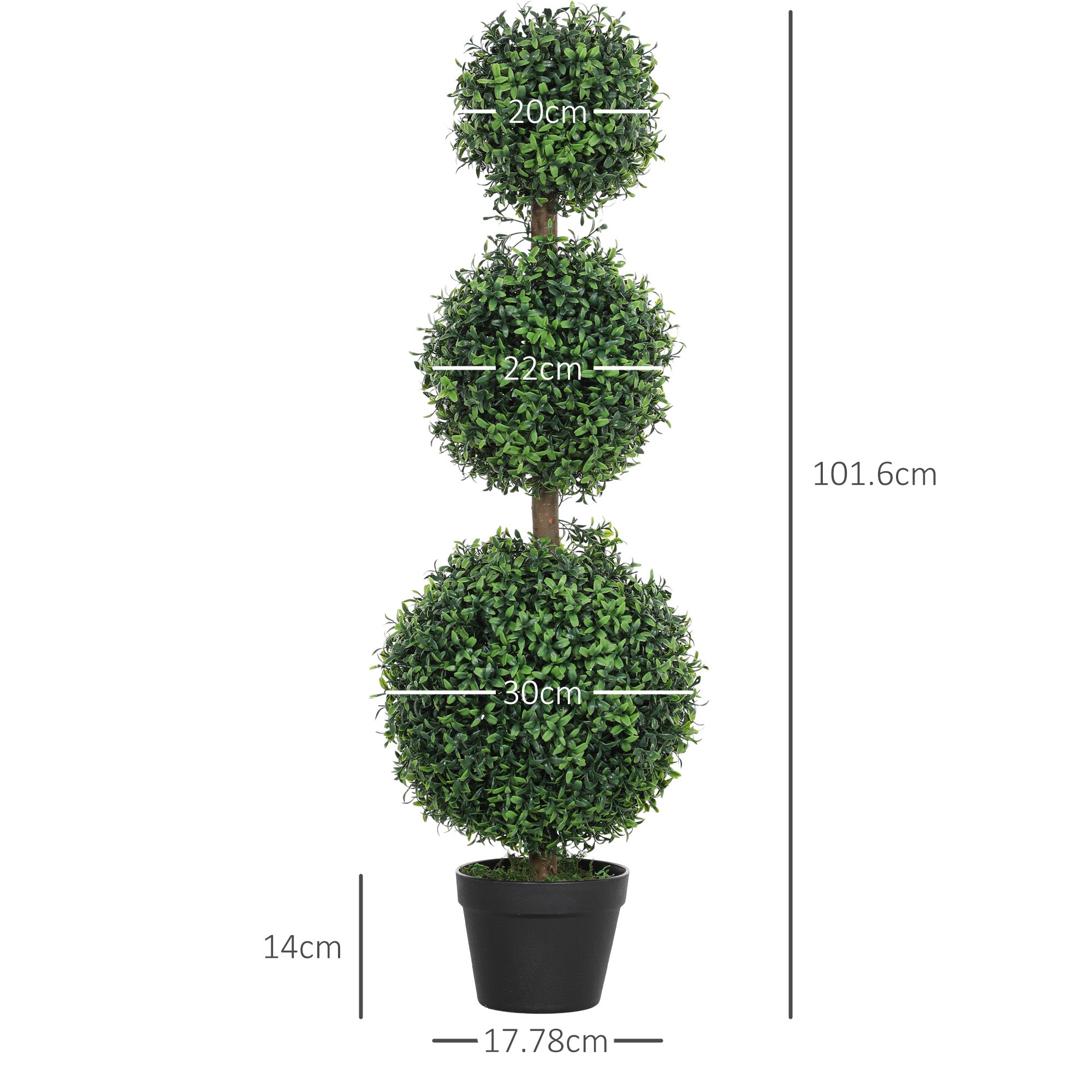 HOMCOM Set of 2 Decorative Artificial Plants, Topiary Ball-shaped Boxwood Trees in Pot, Fake Plants for Home Indoor outdoor Decor, 100cm, Green