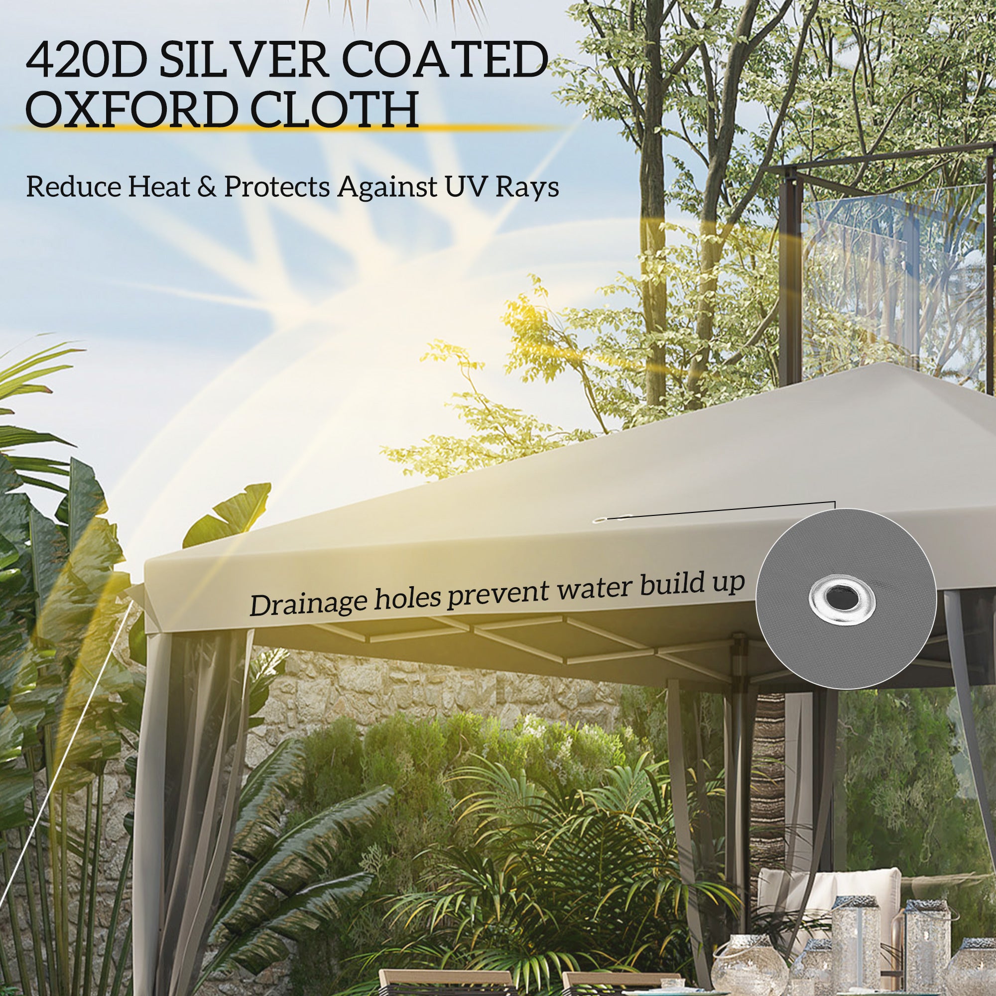 Outsunny 3 x 3\'c2\'a0m Pop Up Gazebo, 420D Garden Tent Canopy with Removable Mesh Sidewall Netting, Carry Bag for Garden Patio Outdoor, Light Grey
