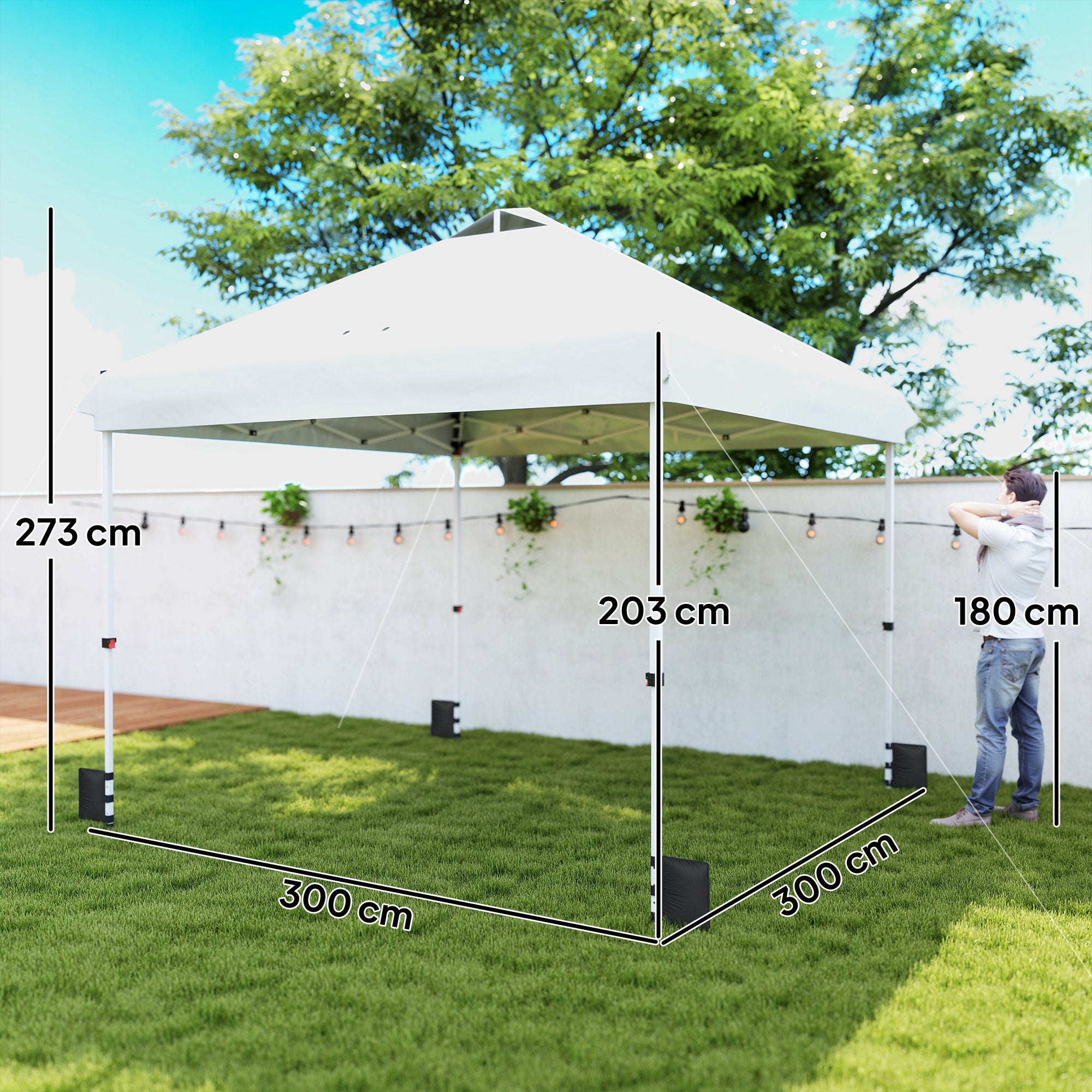 Outsunny 3 x 3 m Pop Up Gazebo with Wheels, UPF50+ One-Touch Outdoor Garden Party Tent Marquee Wedding Awning Canopy, White