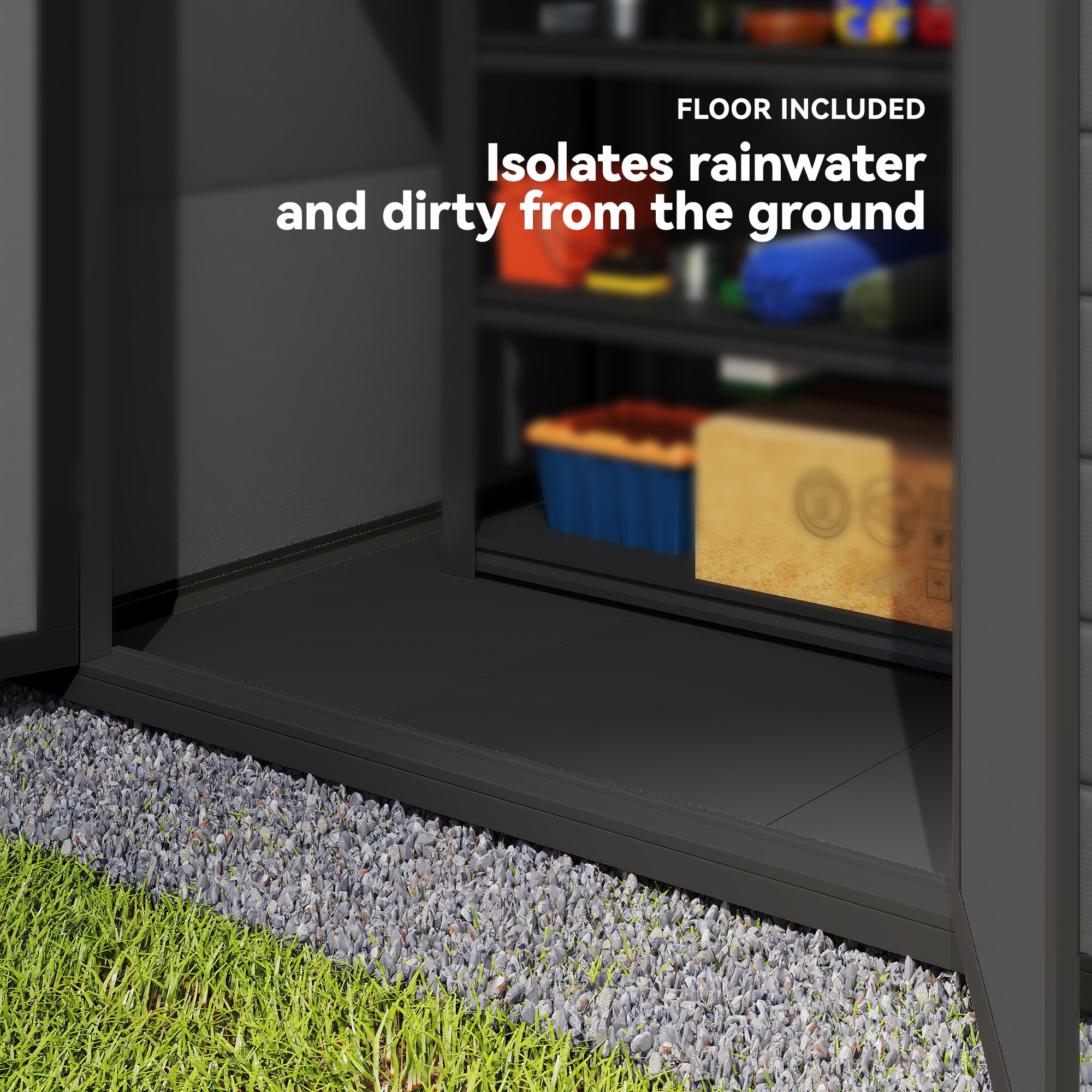Outsunny 6'x4.5' Garden Storage Shed, Lockable Garden Shed with Double Doors, Window, Vent and Plastic Roof, Dark Grey
