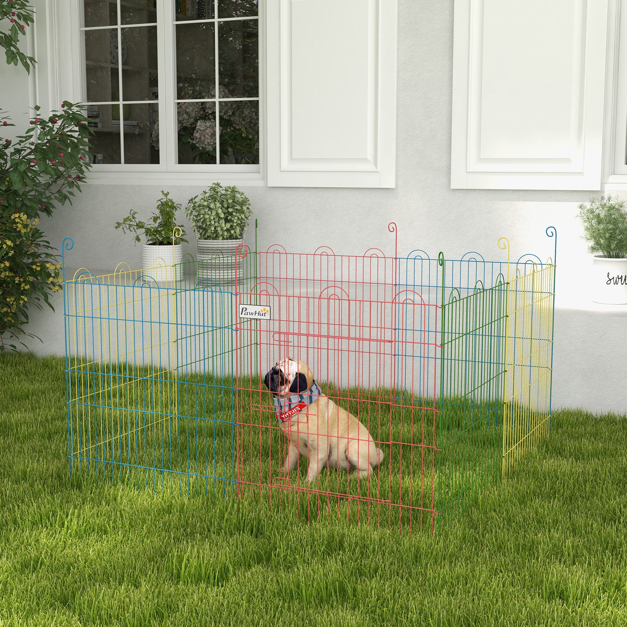 PawHut Pet Playpen Crate, with Eight Panels, Door, for Indoors and Outdoors, 60H x \'ce\'a6156cm