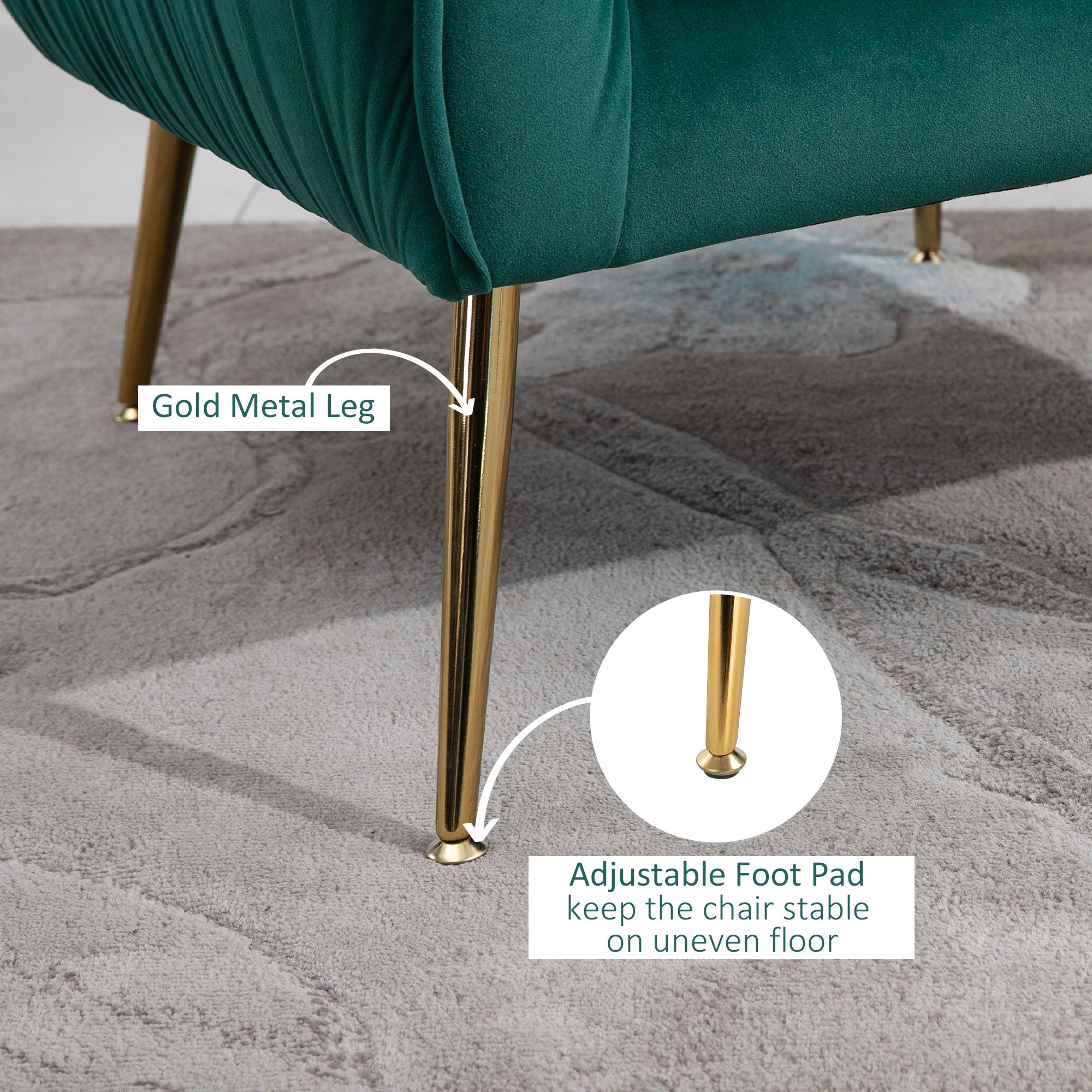 HOMCOM Velvet-Feel Shell Back Accent Chair - Green