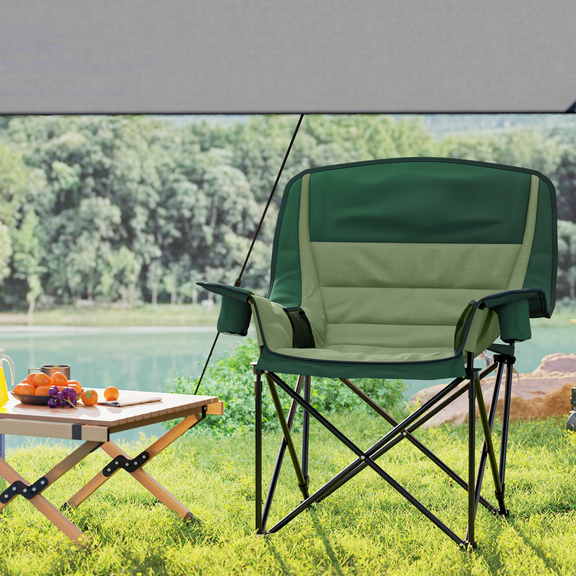 Outsunny Portable Padded Camping Chair, with Bag - Olive Green