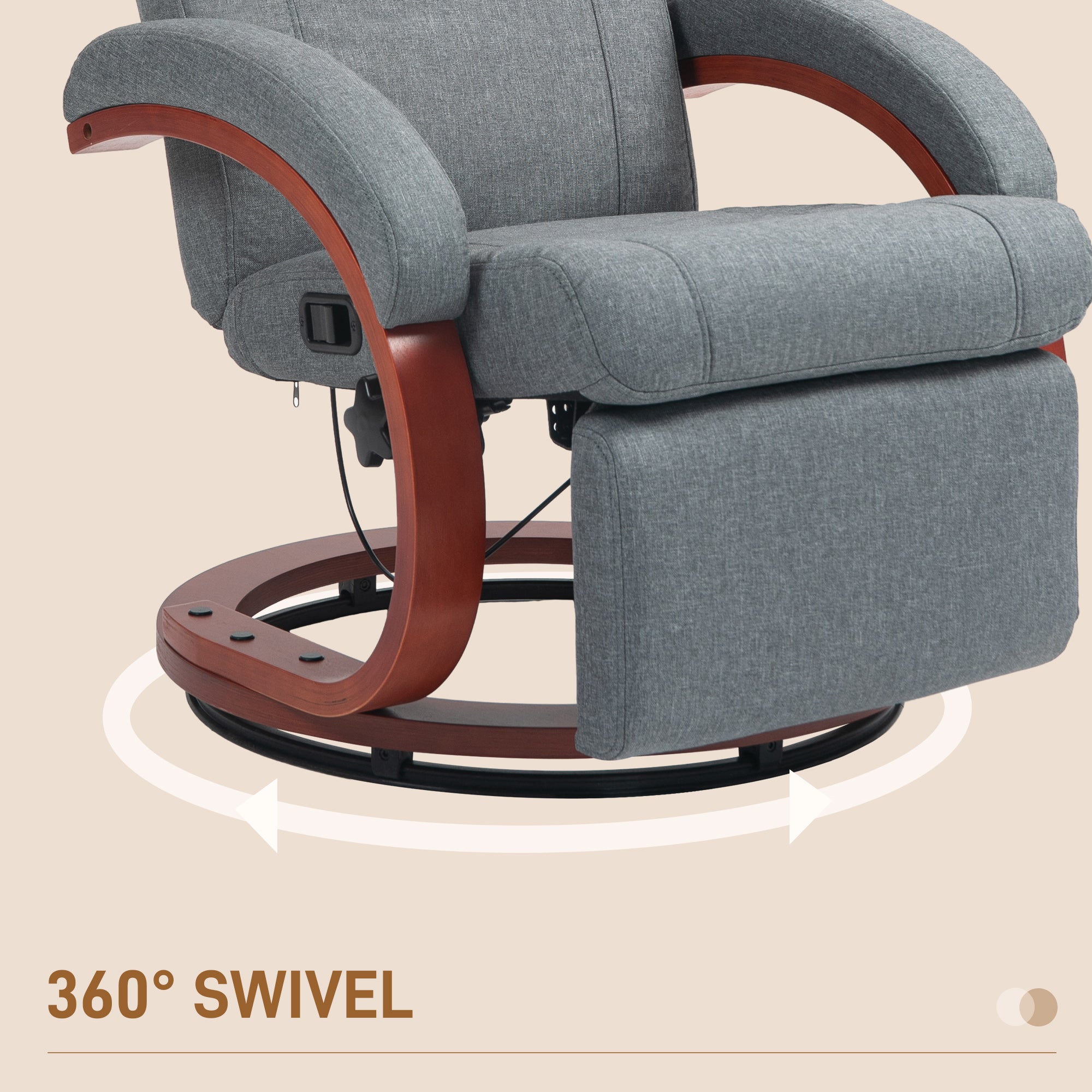 HOMCOM 135\'c2\'b0 Manual Reclining Swivel Chair, with Footrest - Grey