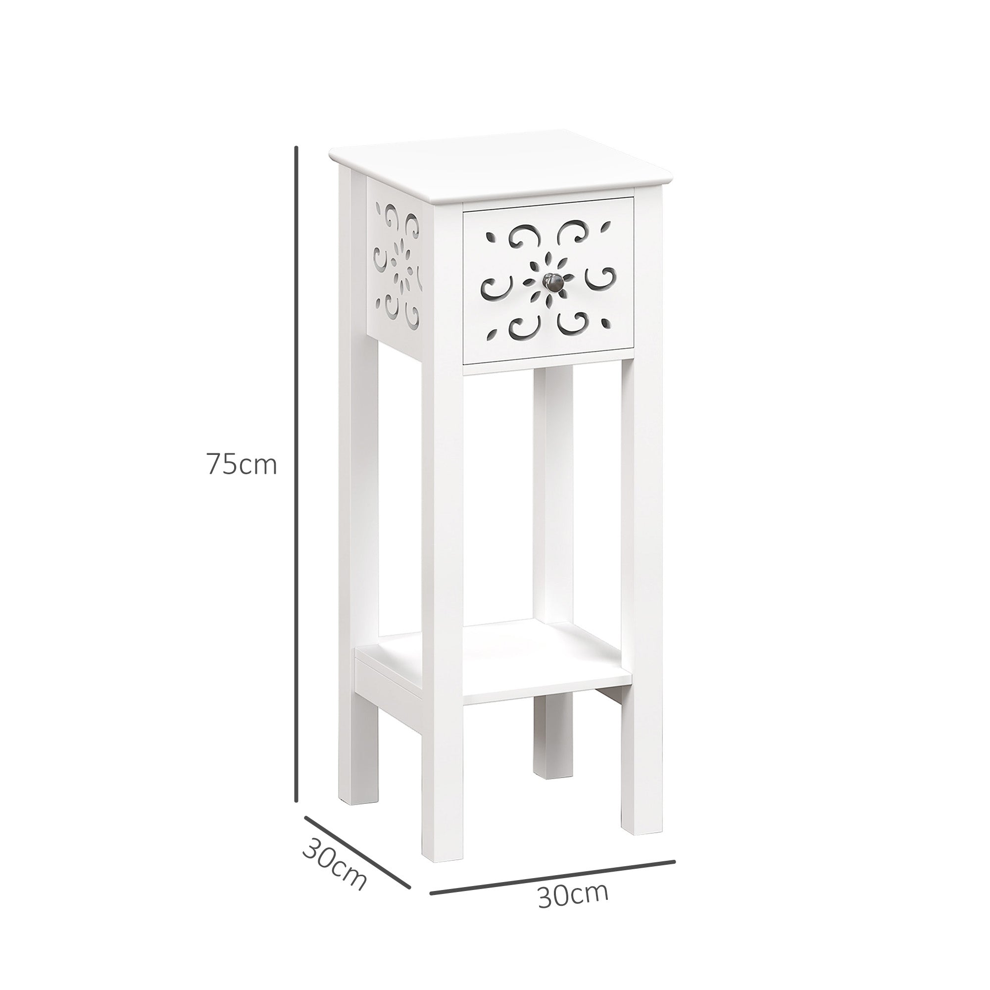 HOMCOM Set of Two Elegant Floral Cut-Out Side Tables - White