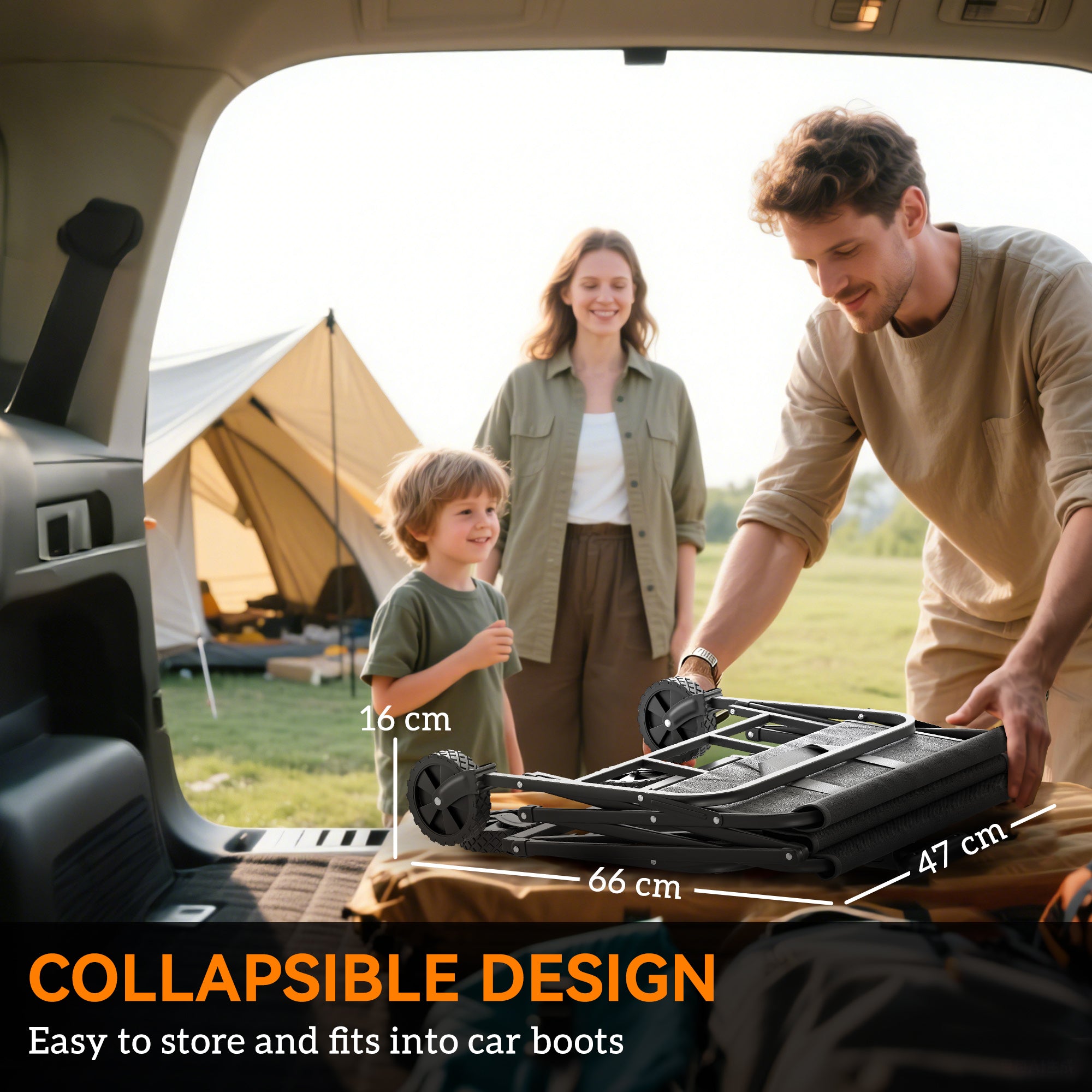 Outsunny 62L Festival Trolley on Wheels, Garden Folding Trolley Cart, 120kg Heavy Duty Collapsible Folding Wagon with Adjustable Handle and Carrying Bag for Beach, Camping, Festival, Grey