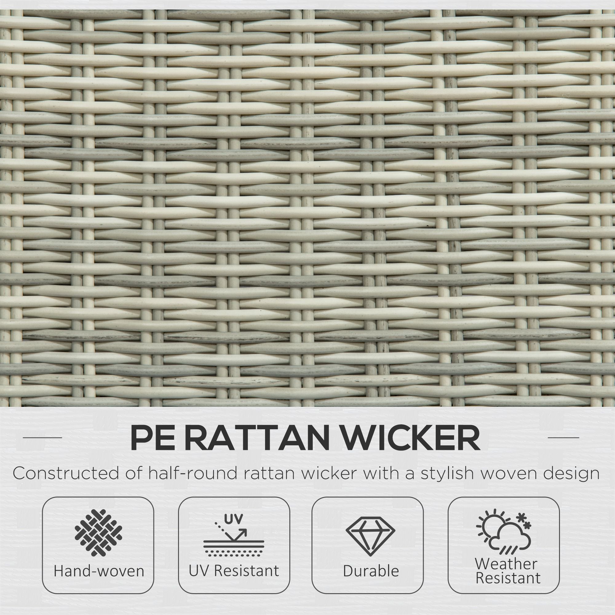 Outsunny 5 Pieces Rattan Bistro Set with Adjustable Back, Reclining Wicker Balcony Furniture with Cushions, Glass Top Coffee Table and Footstools, Outdoor Table and Chairs, Grey