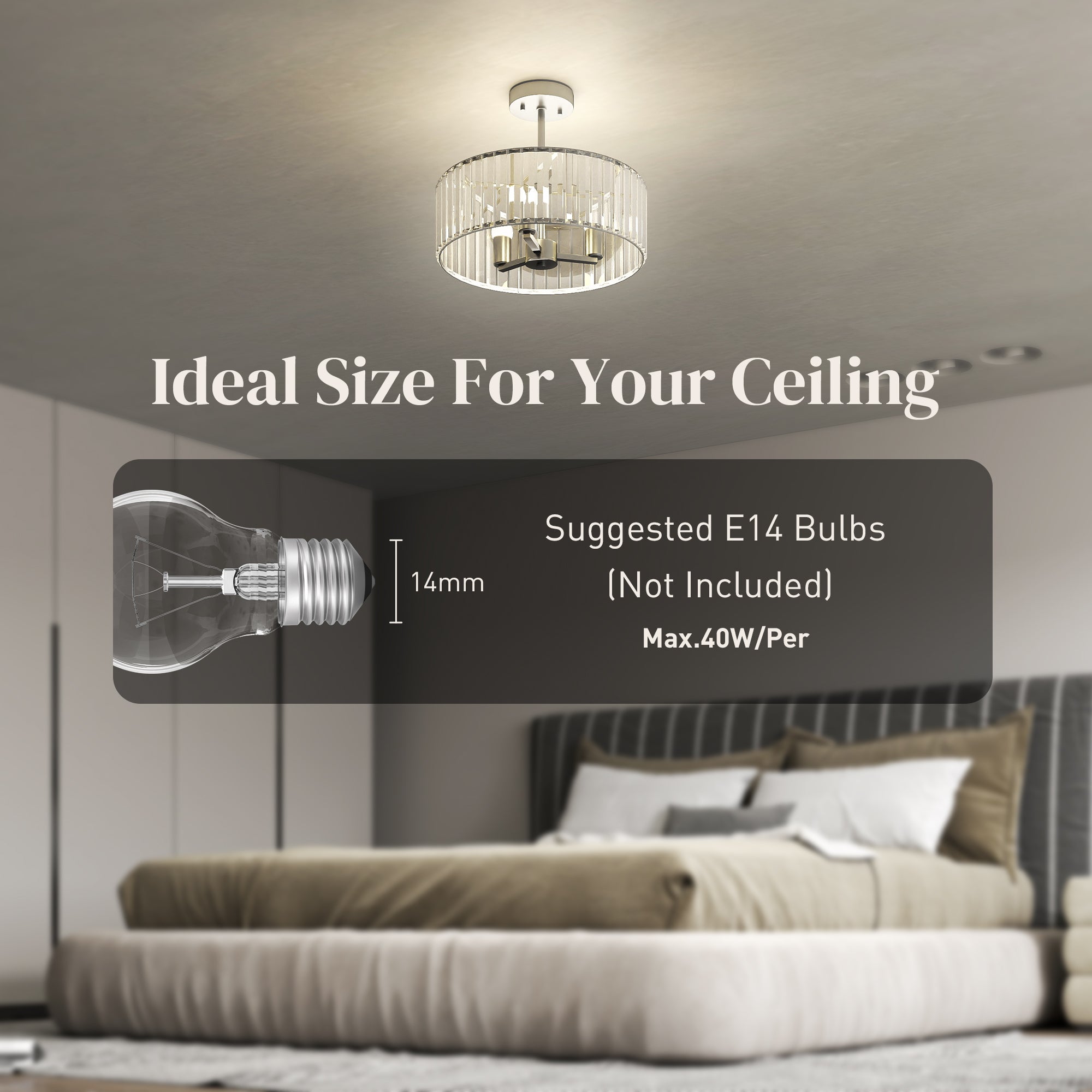 HOMCOM Crystal Ceiling Light Fixture, Semi Flush Mount Modern Crystal Chandelier Ceiling Light for Living Room, Bedroom, Hallway,  Dining Room, E14 Base 3-Lights, Silver Tone