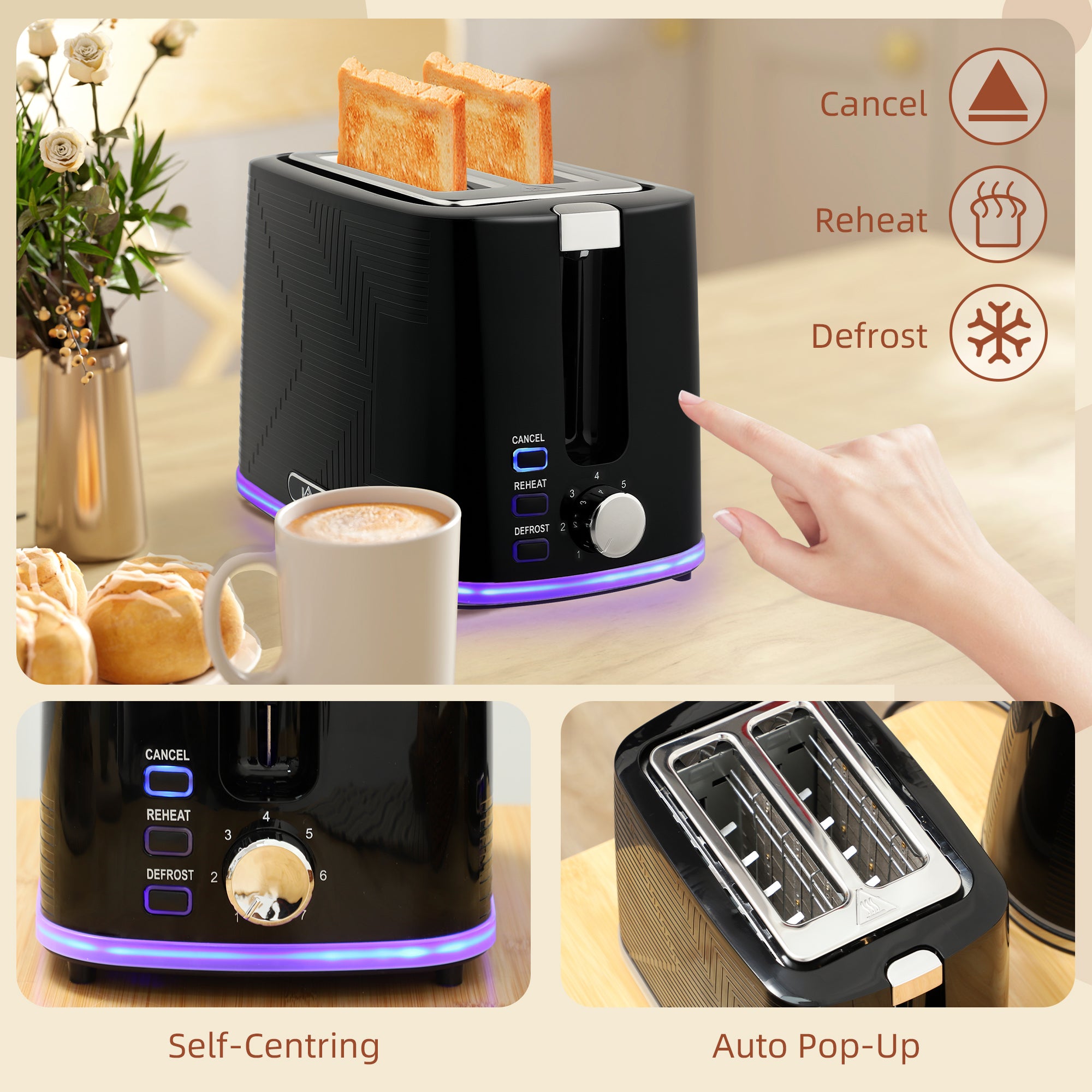 HOMCOM Modern Kettle and Toaster Set - Black