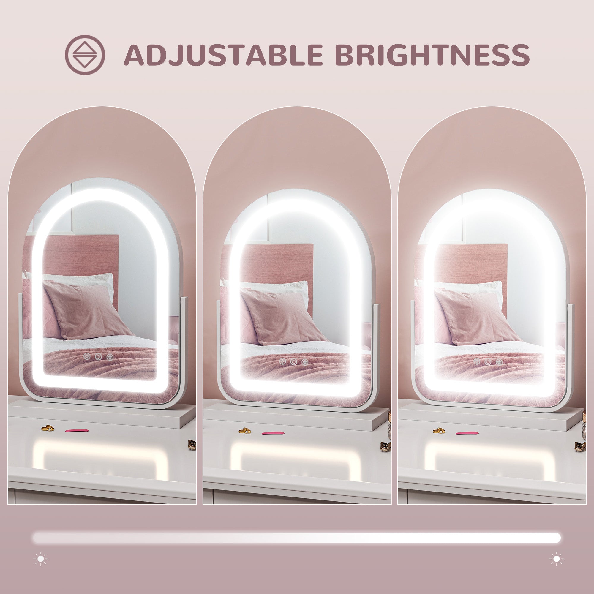 HOMCOM LED Vanity Mirror with Lights, 33 x 44.5cm Lighted Makeup Mirror with 3 Colour, 360\'c2\'b0 Rotation, Touch Screen, for Bedroom and Dressing Room, White