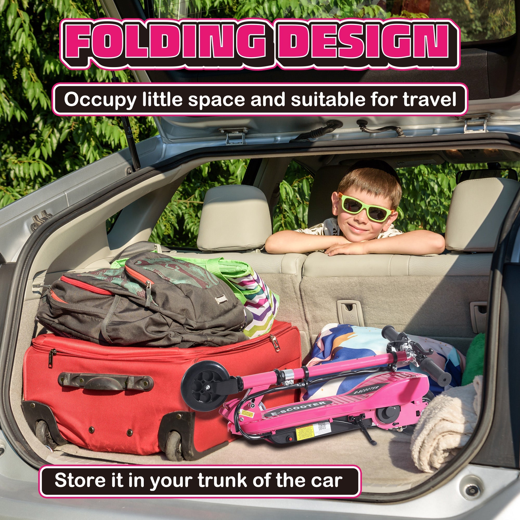 HOMCOM Foldable Electric Kids Scooter, Ride on, for Ages 7-14 Years, Pink