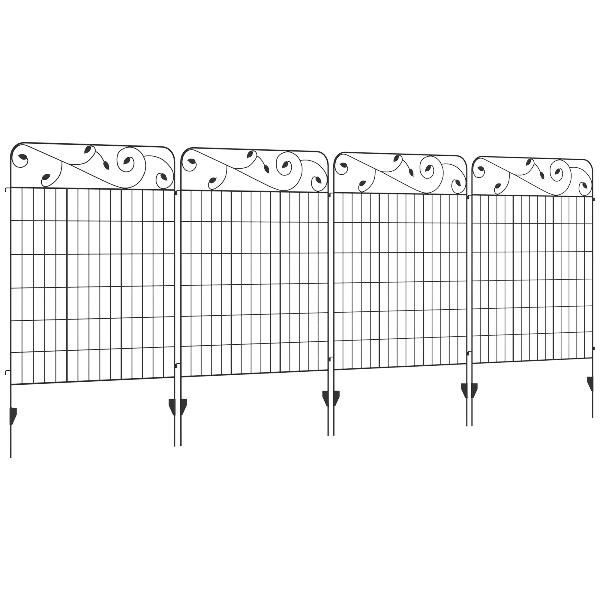 Outsunny Decorative Garden Fencing, 4PCs 43in x 11.5ft Outdoor Picket Fence Panels, Rustproof Metal Wire Landscape Flower Bed Border Edging Animal Barrier, Black