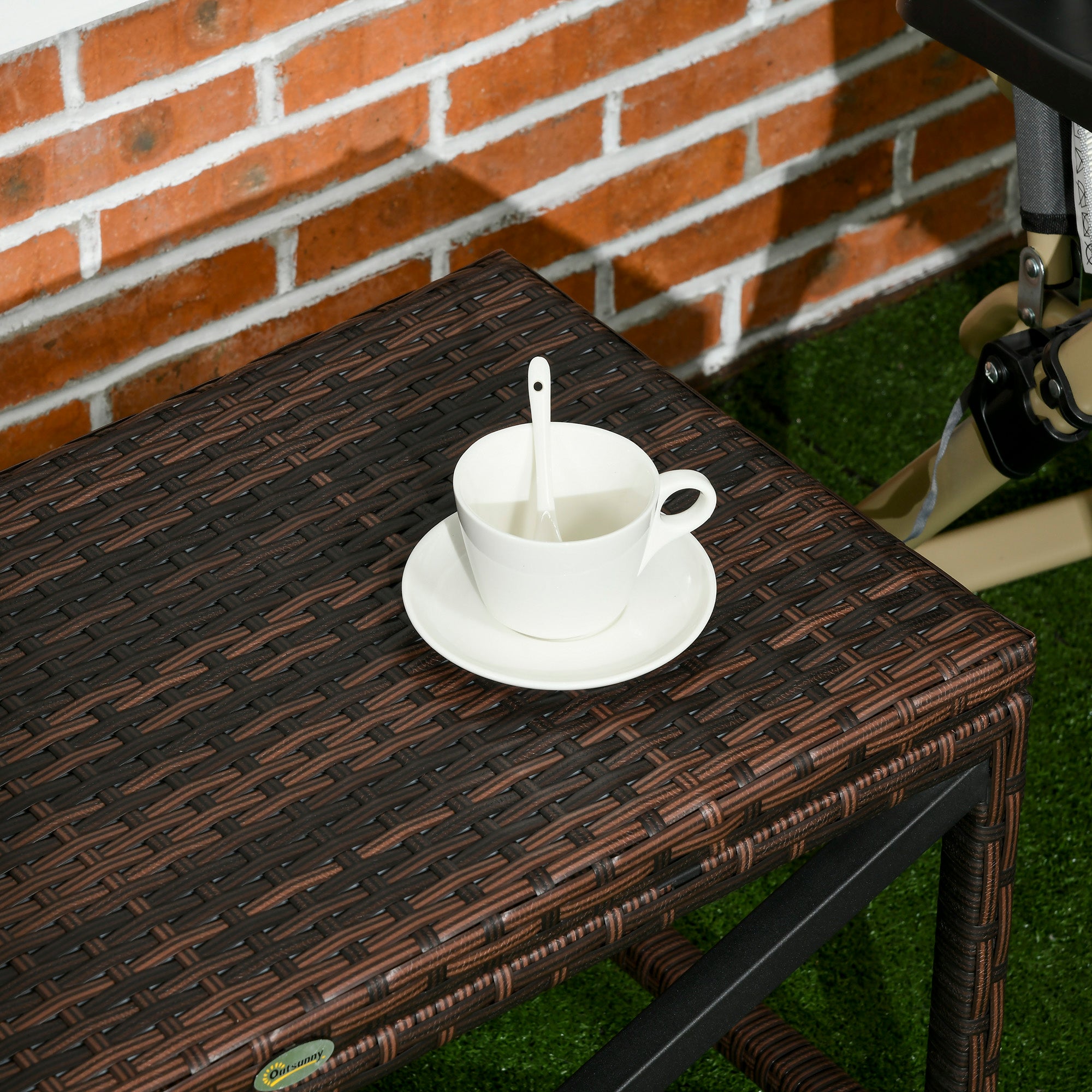 Outsunny PE Rattan Garden Side Table, Outdoor Coffee Table with X-Shape Frame, Mixed Brown