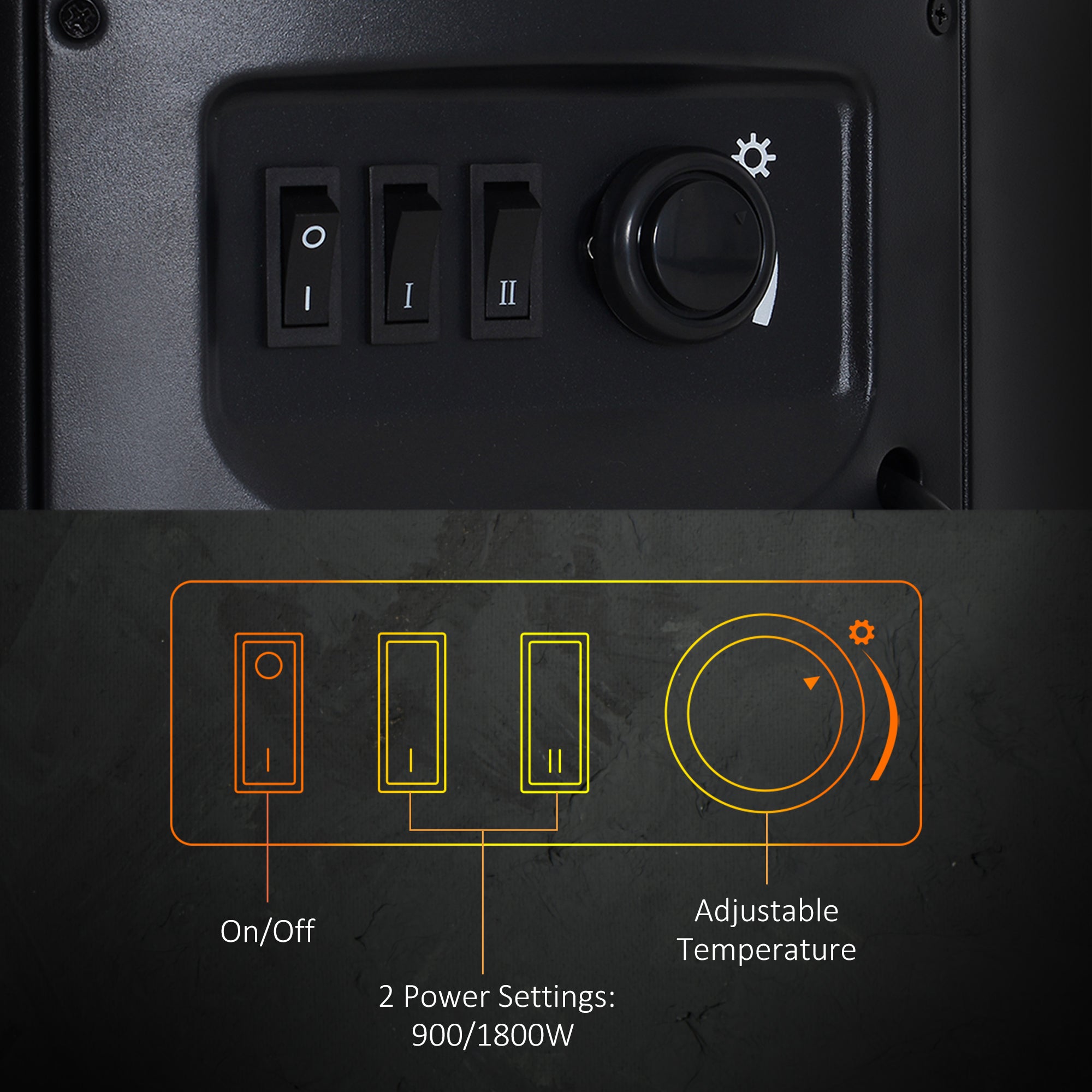 HOMCOM 1000W/2000W Freestanding Electric Fireplace, Indoor Heater Fire Stove with Log Burner Effect Flame, Thermostat Control