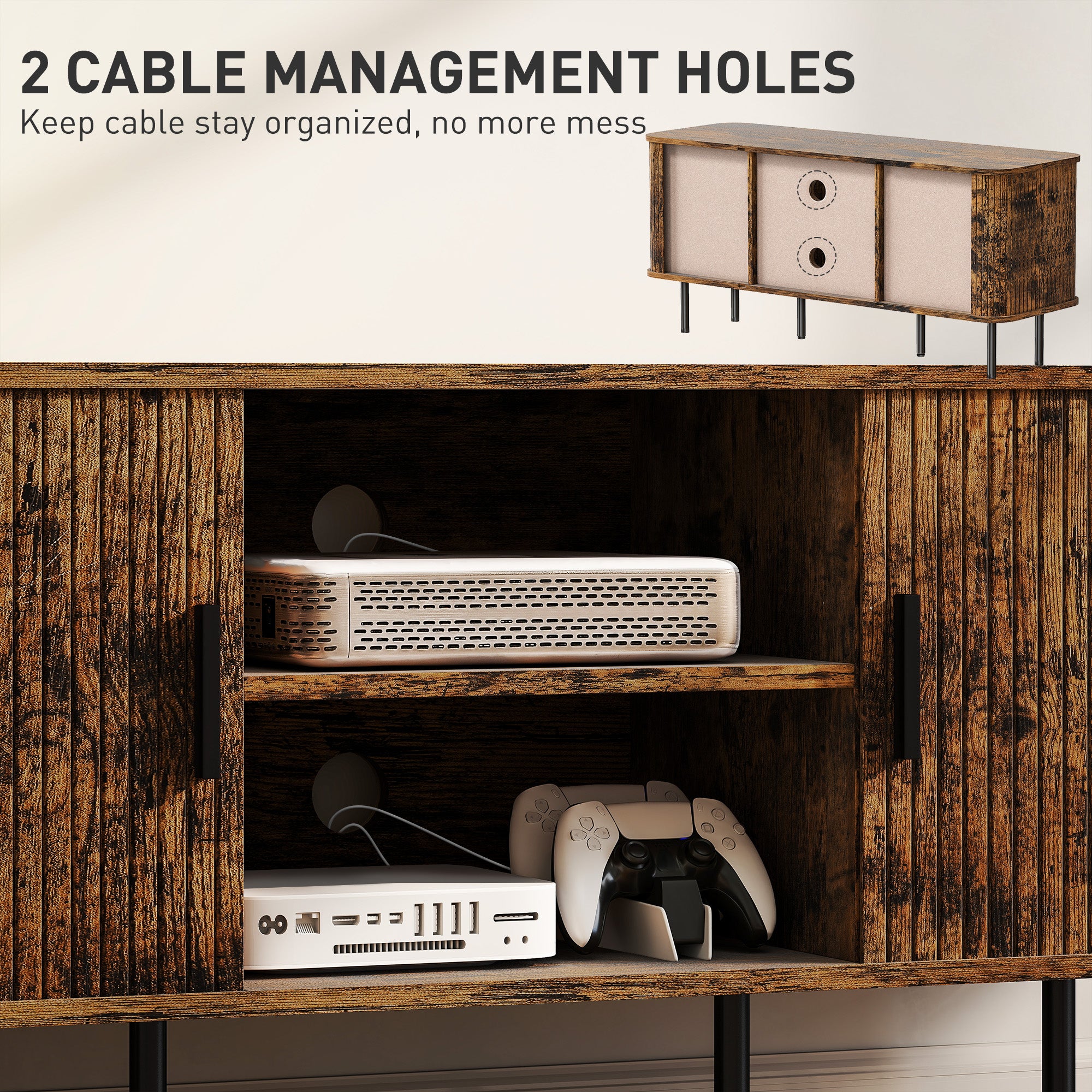 HOMCOM TV Stand Cabinet for TVs up to 55 Inches, TV Unit with Storage Shelves and Cupboard for Living Room, Rustic Brown