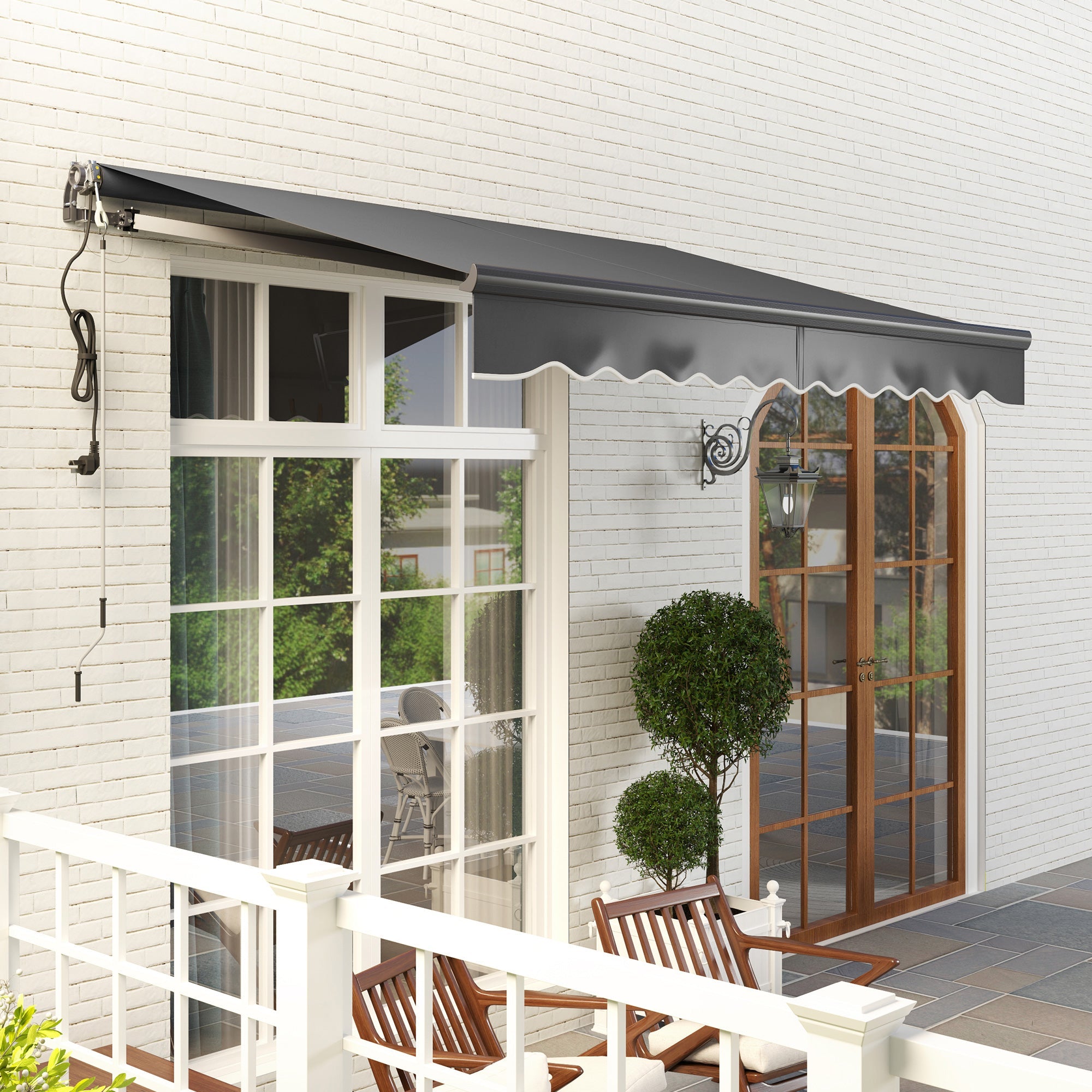 Outsunny 3 x 2.5m Electric Awning with Remote Controller, Aluminium Frame DIY Retractable Awning, UV30+ Sun Shade Canopy for Garden Patio Deck Door Window, Dark Grey