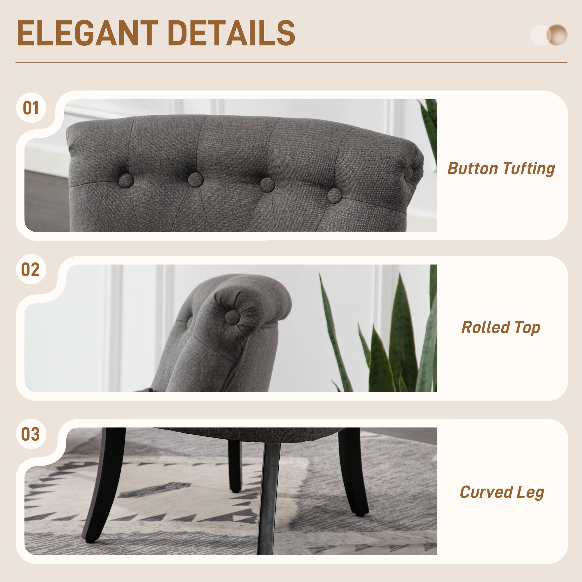 HOMCOM Fabric Single Sofa Dining Chair Tub Chair Upholstered W/ Pillow Solid Wood Leg Home Living Room Furniture Charcoal Grey