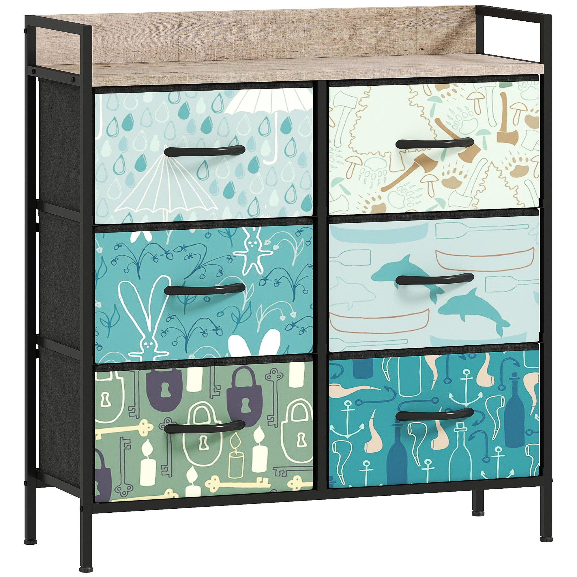 HOMCOM 6-Drawer Chest of Drawers - Blue