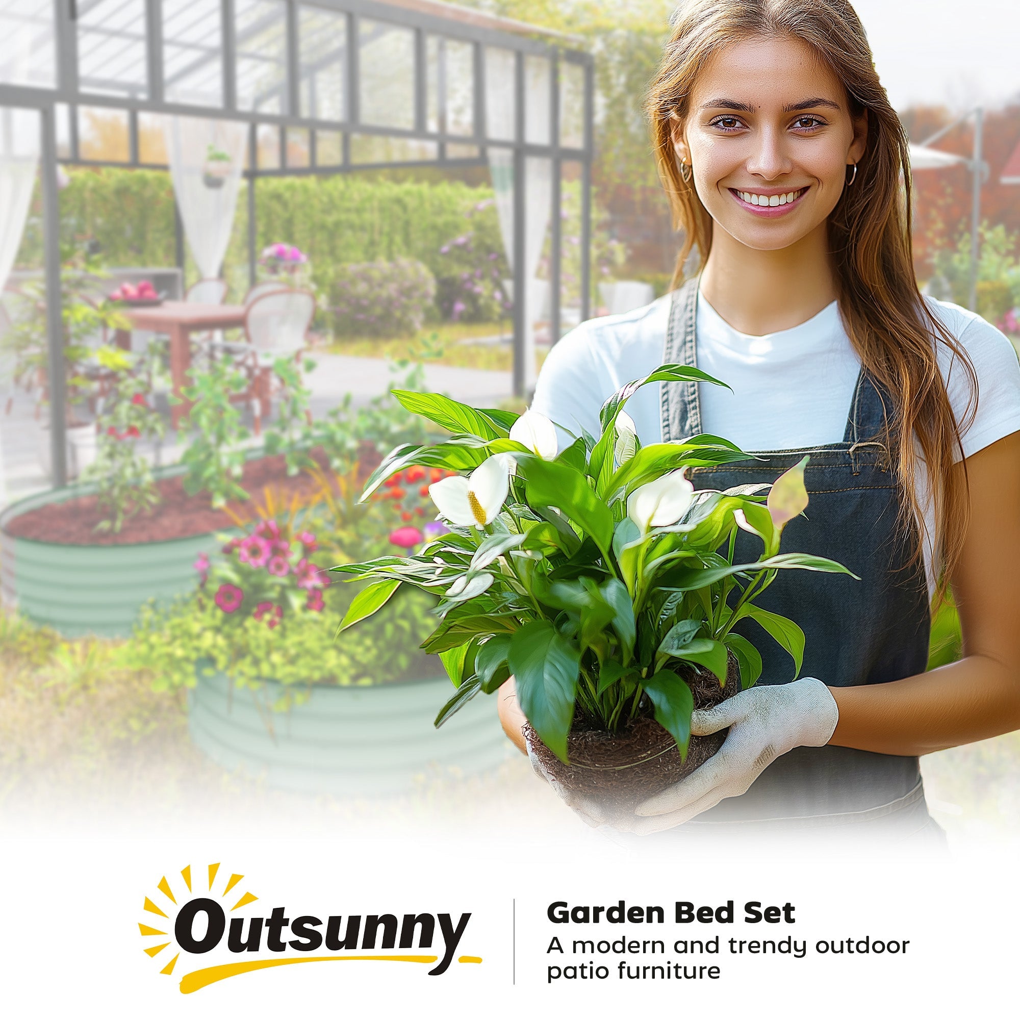 Outsunny Set of Two 181 x 93cm Steel Planters - Green