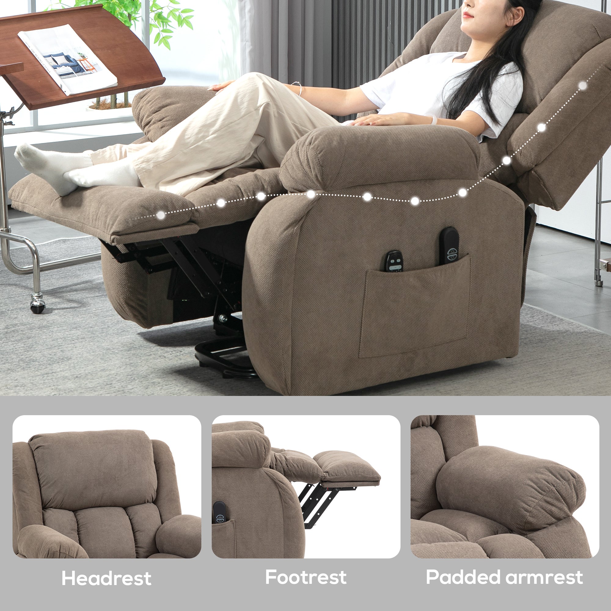 HOMCOM Recliner Armchair Lift Chair, Electric Recliner Chair with Vibration Massage and Heat, Wide Seat, USB Port, Light Brown