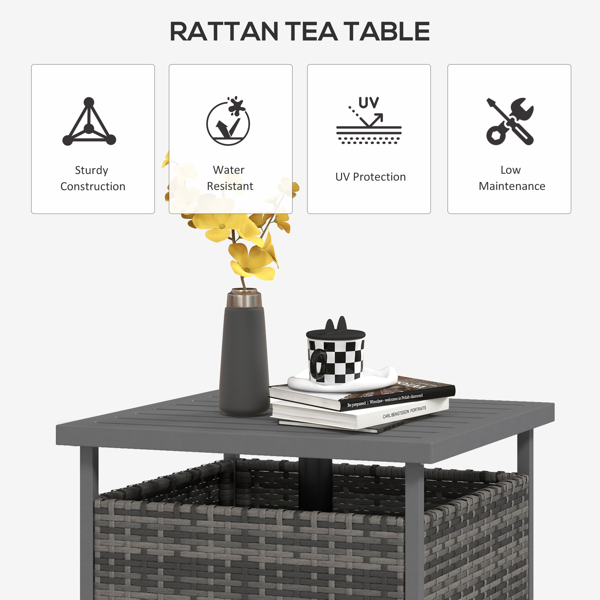 Outsunny Outdoor Rattan Wicker Coffee Table w/ Umbrella Hole Suitable for Garden Garden