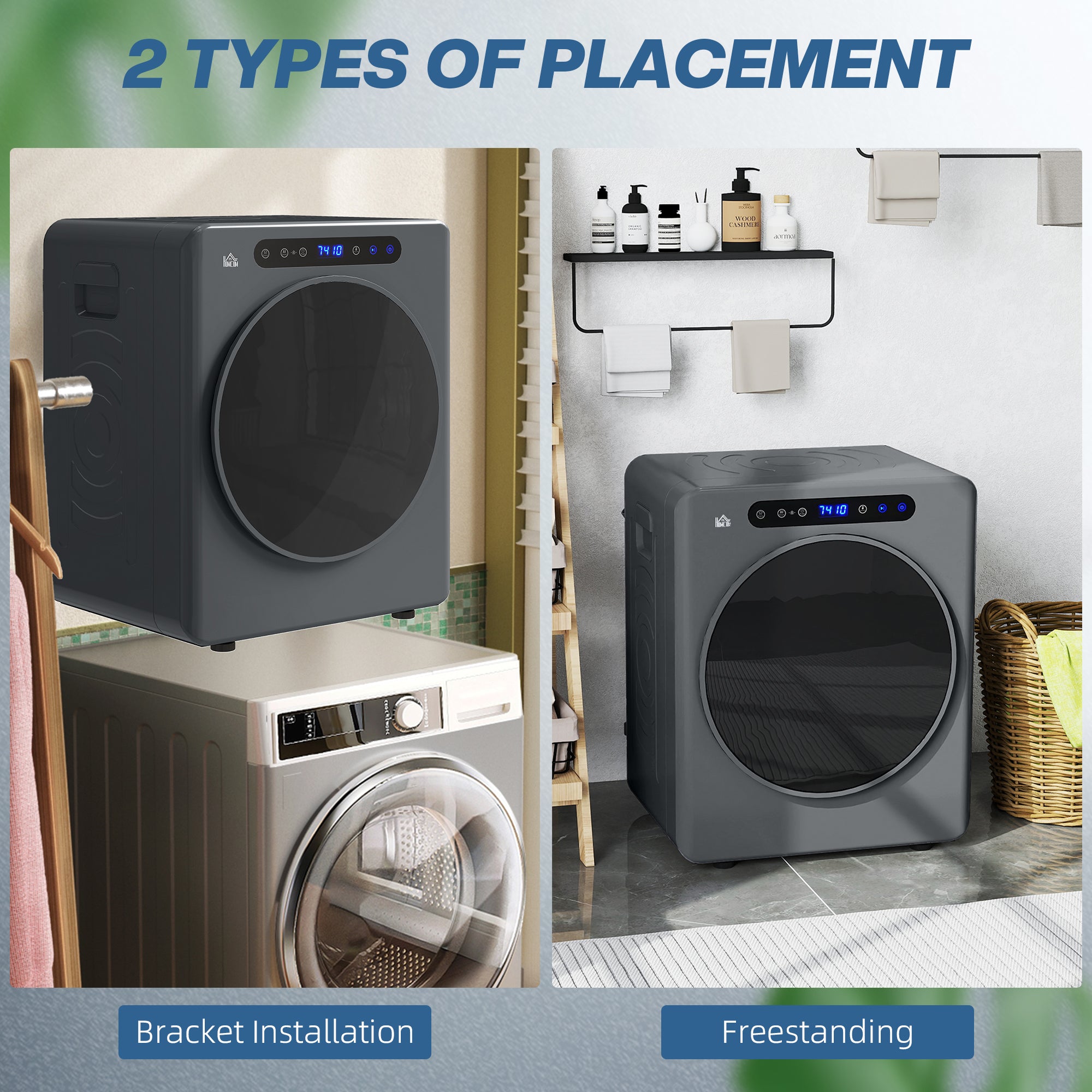 HOMCOM 4kg Compact 40-60℃ Tumble Dryer - Grey