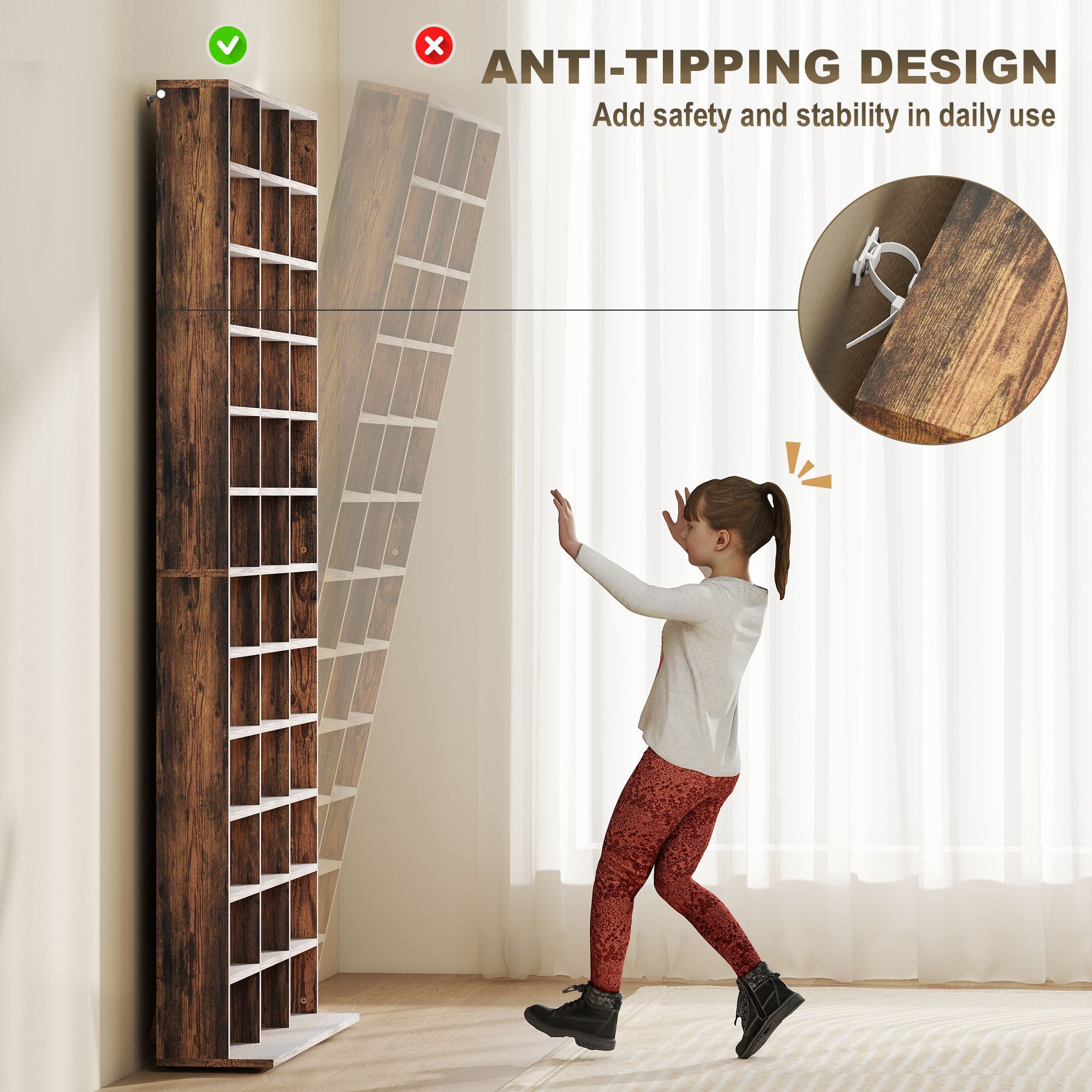 HOMCOM CD Storage Unit with Adjustable Shelves, 102 x 195 cm, Rustic Brown