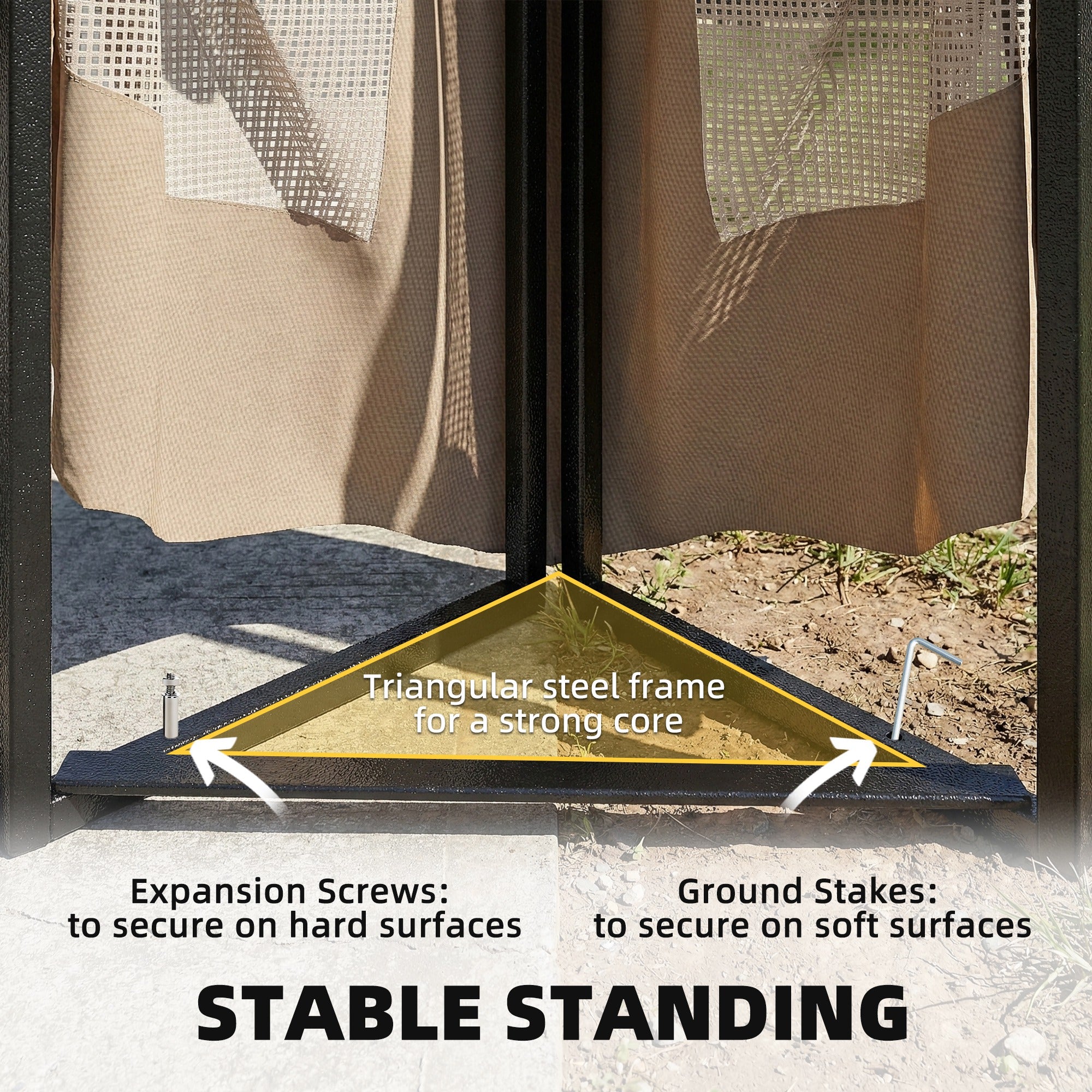 Outsunny 3.3 x 3.3 m Outdoor Garden Gazebo with Post Shelves, UPF50+ Patio Permanent Pavilion with Hook, Khaki