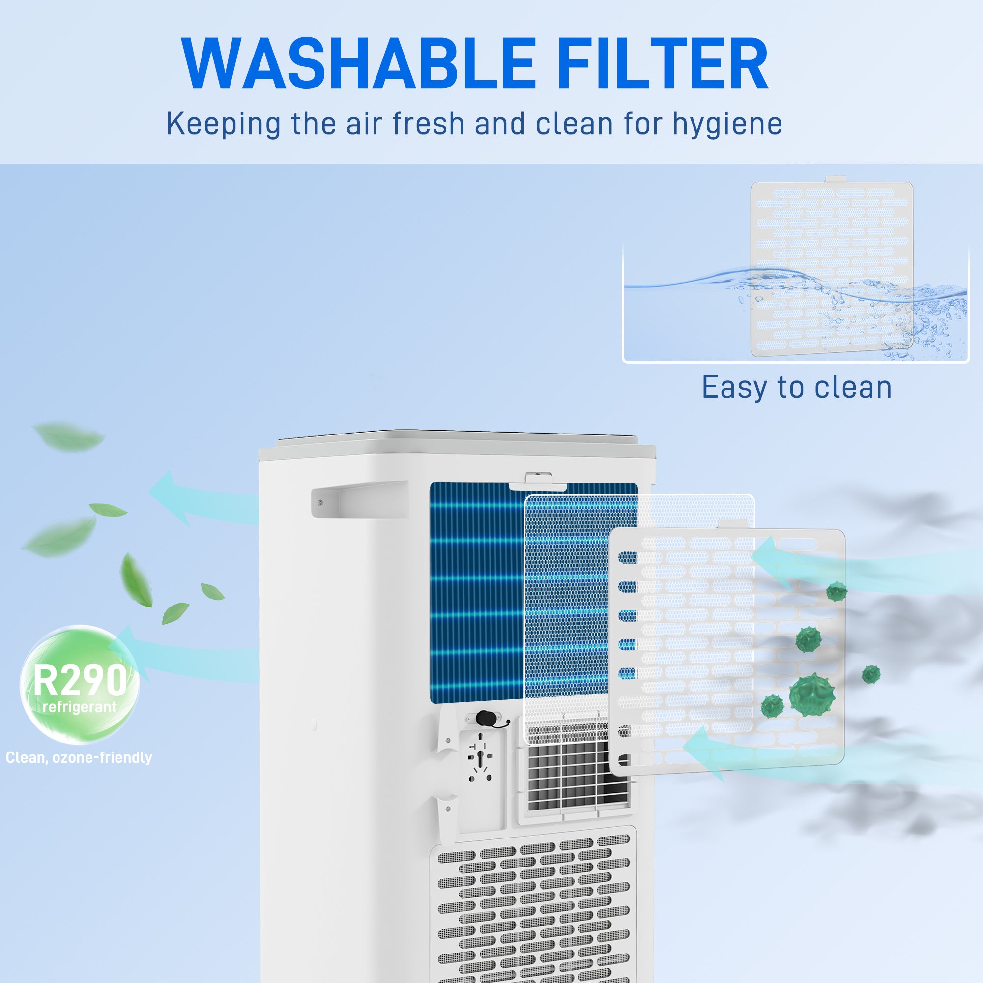 HOMCOM 9000 BTU Portable Air Conditioner, Smart Home WiFi Compatible, 4 in 1 Air Conditioning Unit, Dehumidifier, Fan with Remote, 24H Timer, Window Venting Kit, 20m\'c2\'b2, R290, A Energy Efficiency