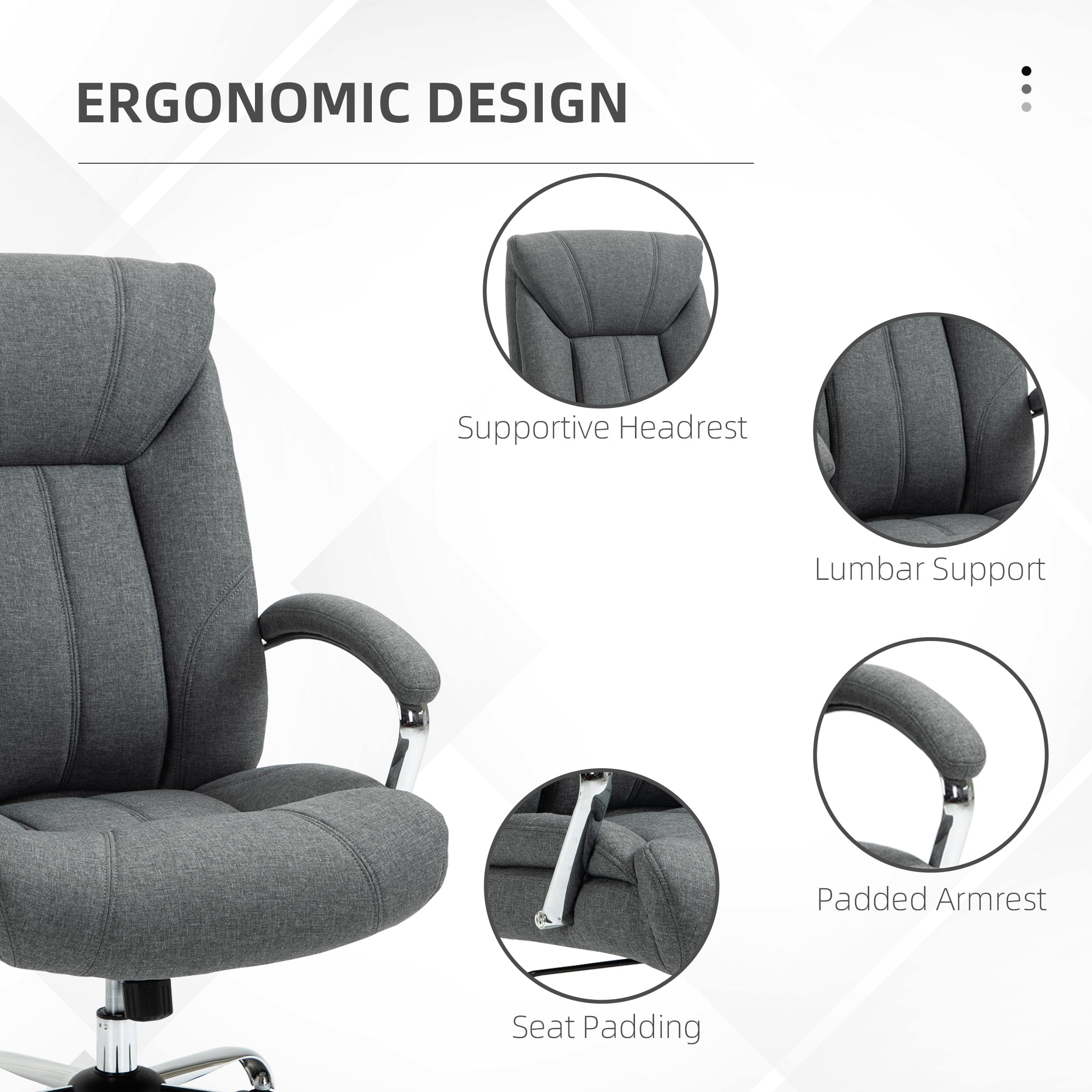 Vinsetto Office Chair, Fabric Desk Chair, Padded Executive Chair with Adjustable Height, Swivel Wheels, Metal Star Base, Grey
