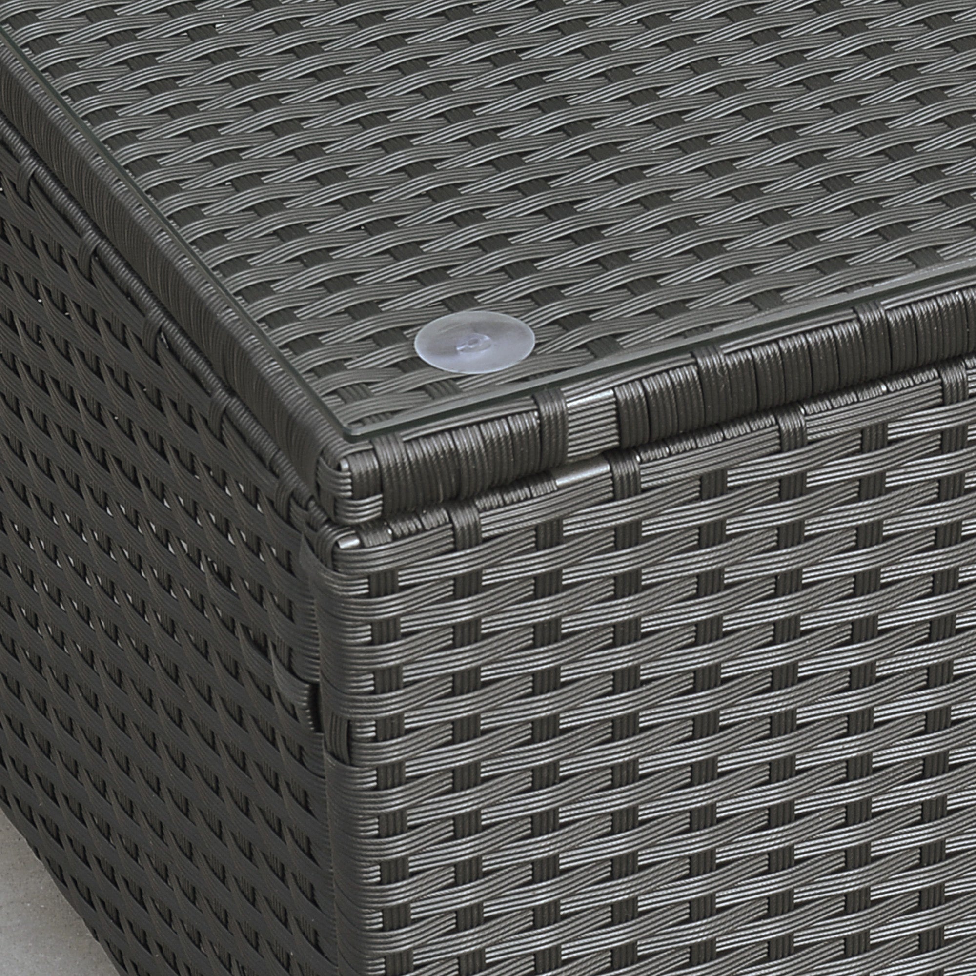 Outsunny PE Rattan Coffee Table, Rectangular Outdoor Coffee Table with Tempered Glass Top, 70 KG Capacity for Garden, Balcony, Terrace, Patio, Black