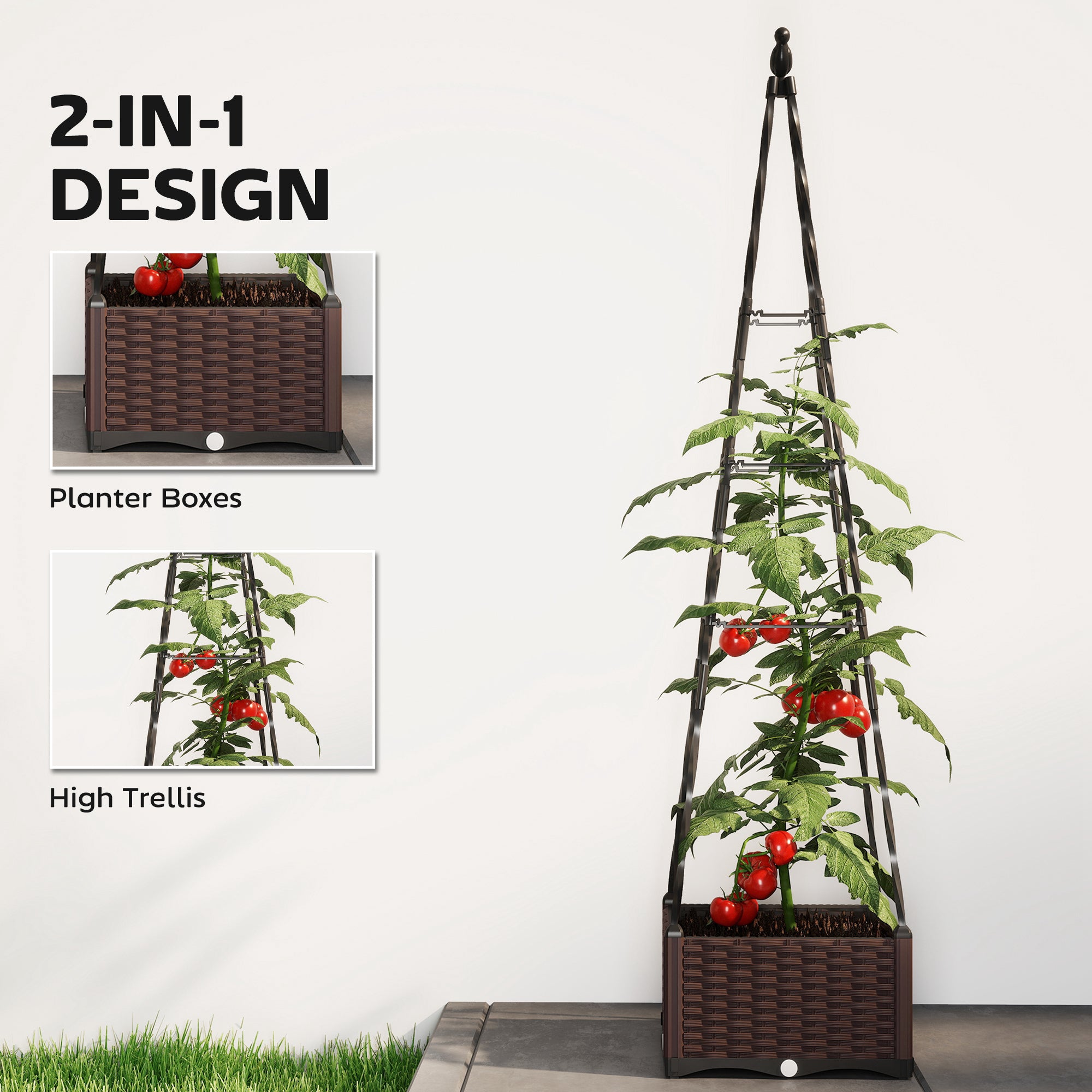 Outsunny Raised Bed for Garden, Raised Garden Bed Planter Box with Trellis, Self Watering, Drainage Holes and Plugs
