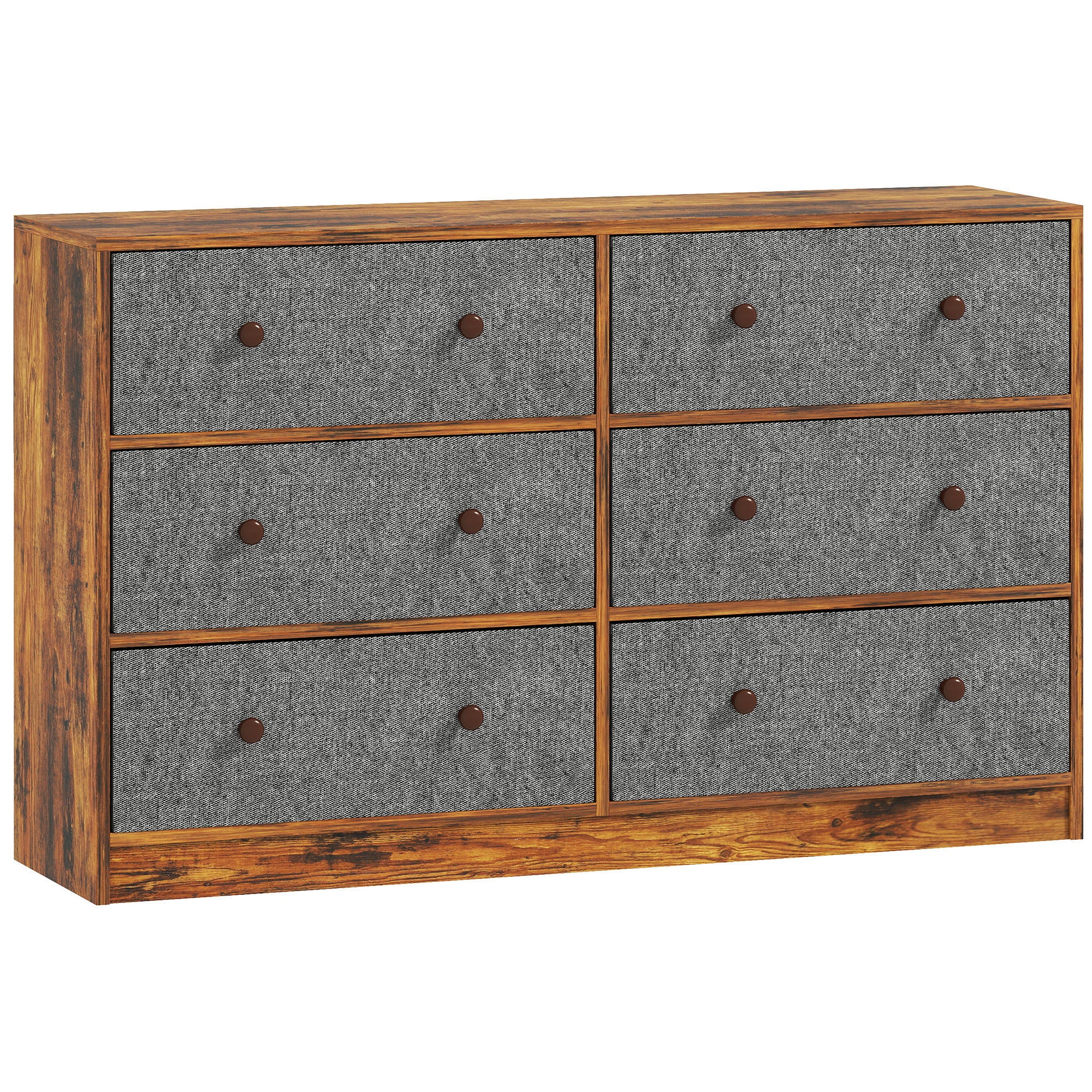 HOMCOM Chest of Drawers, Dresser with 6 Fabric Drawers - Grey and Rustic Brown