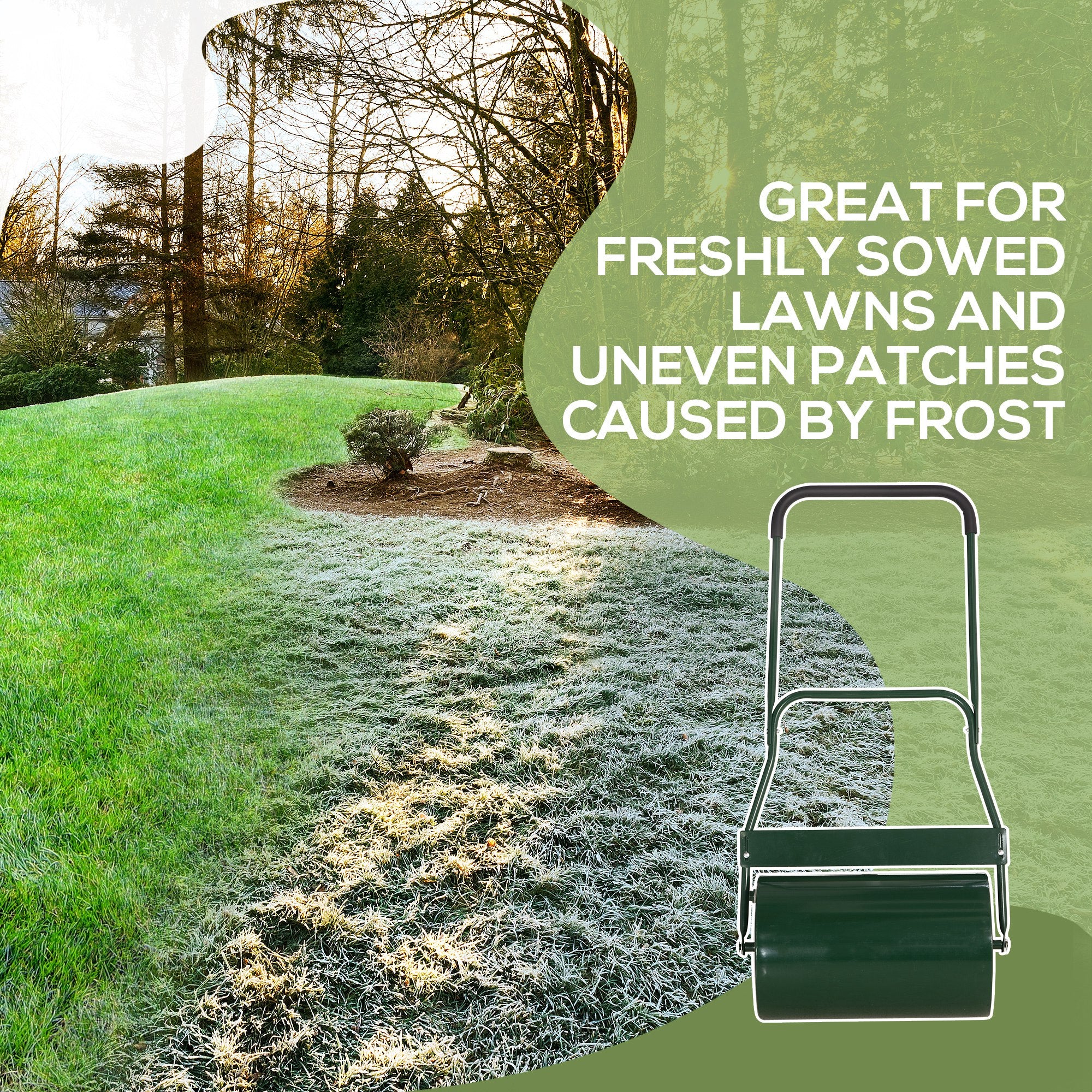 Outsunny 40L Lawn Roller Drum Scraper Bar Collapsible Handle Water or Sand Filled Φ32cm Green