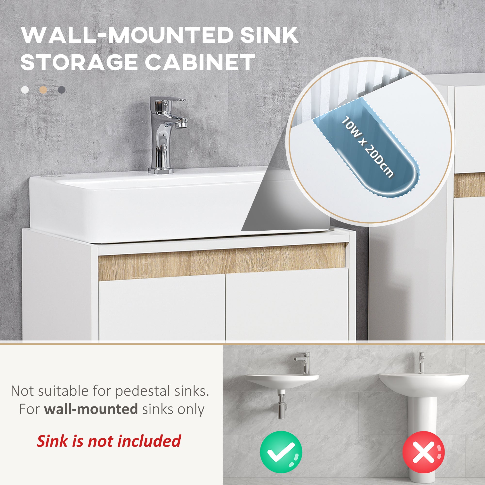 kleankin Modern Bathroom Sink Cabinet, Floor Standing Under Sink Cabinet, Freestanding Storage Cupboard with Double Doors, White