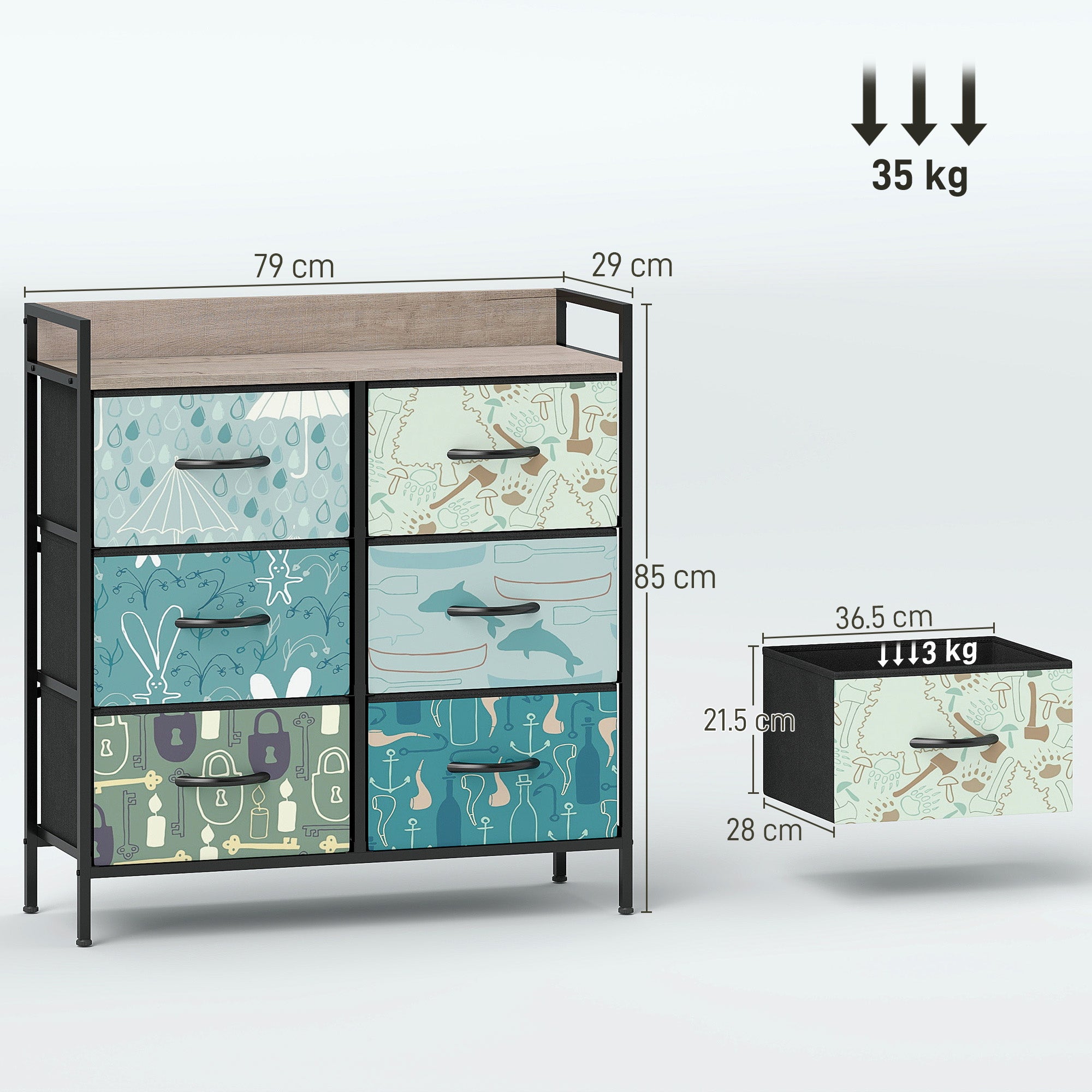 HOMCOM 6-Drawer Chest of Drawers - Blue