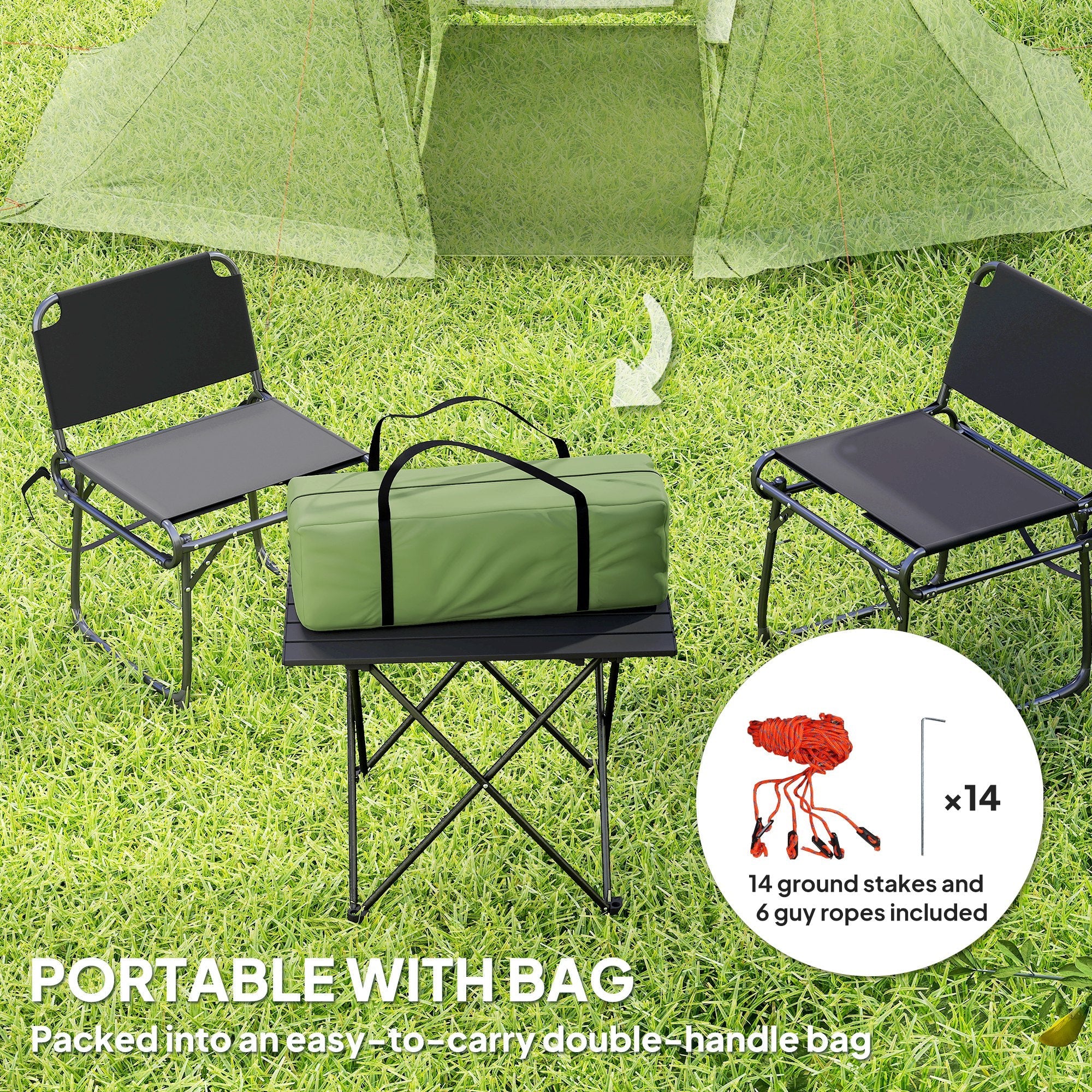 Outsunny 3 Man Camping Tent with Living Area and 2 Bedrooms, 3000mm Waterproof Family Tent with Sewn-in Groundsheet, Portable with Bag for Hiking, Festival, Backpacking, Green