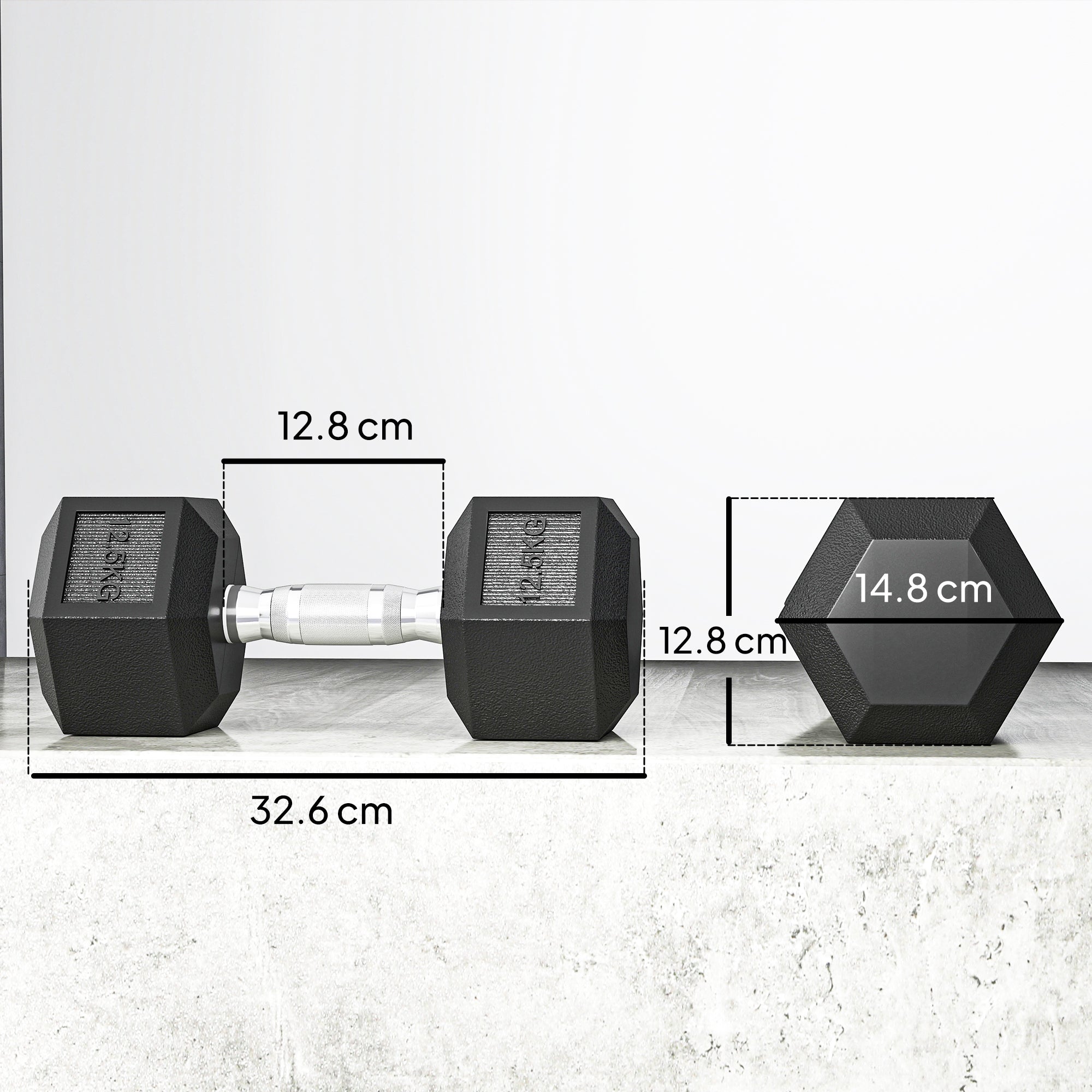 HOMCOM 2x12.5KG Rubber Hex Dumbbell Portable Hand Weights Dumbbell Home Gym